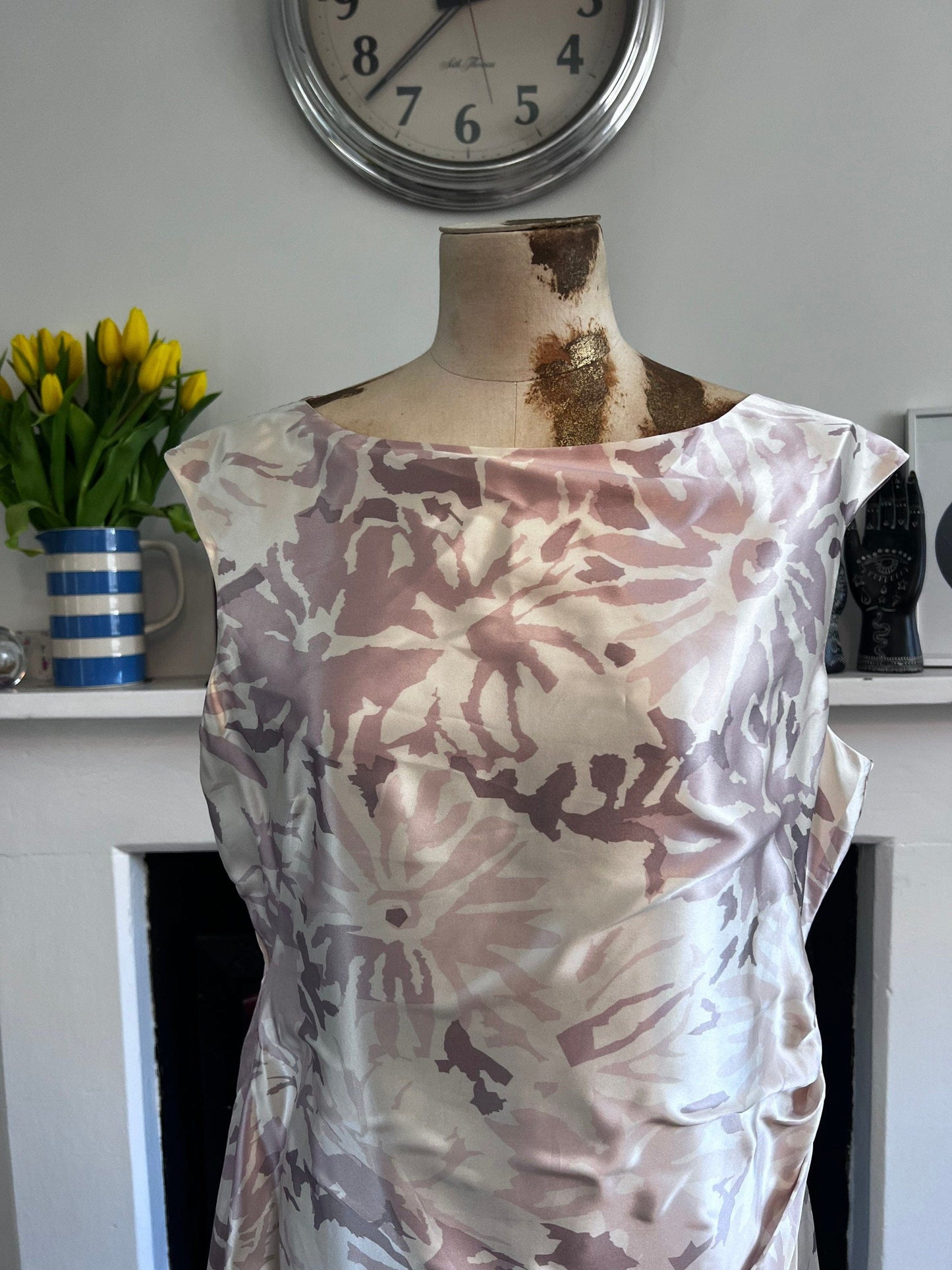 Vintage LK Bennett Dress - Pink Silk Shift Dress - gathered Detail vintage dress immaculate as new dress - UK16 Pink Silk Vintage Dress