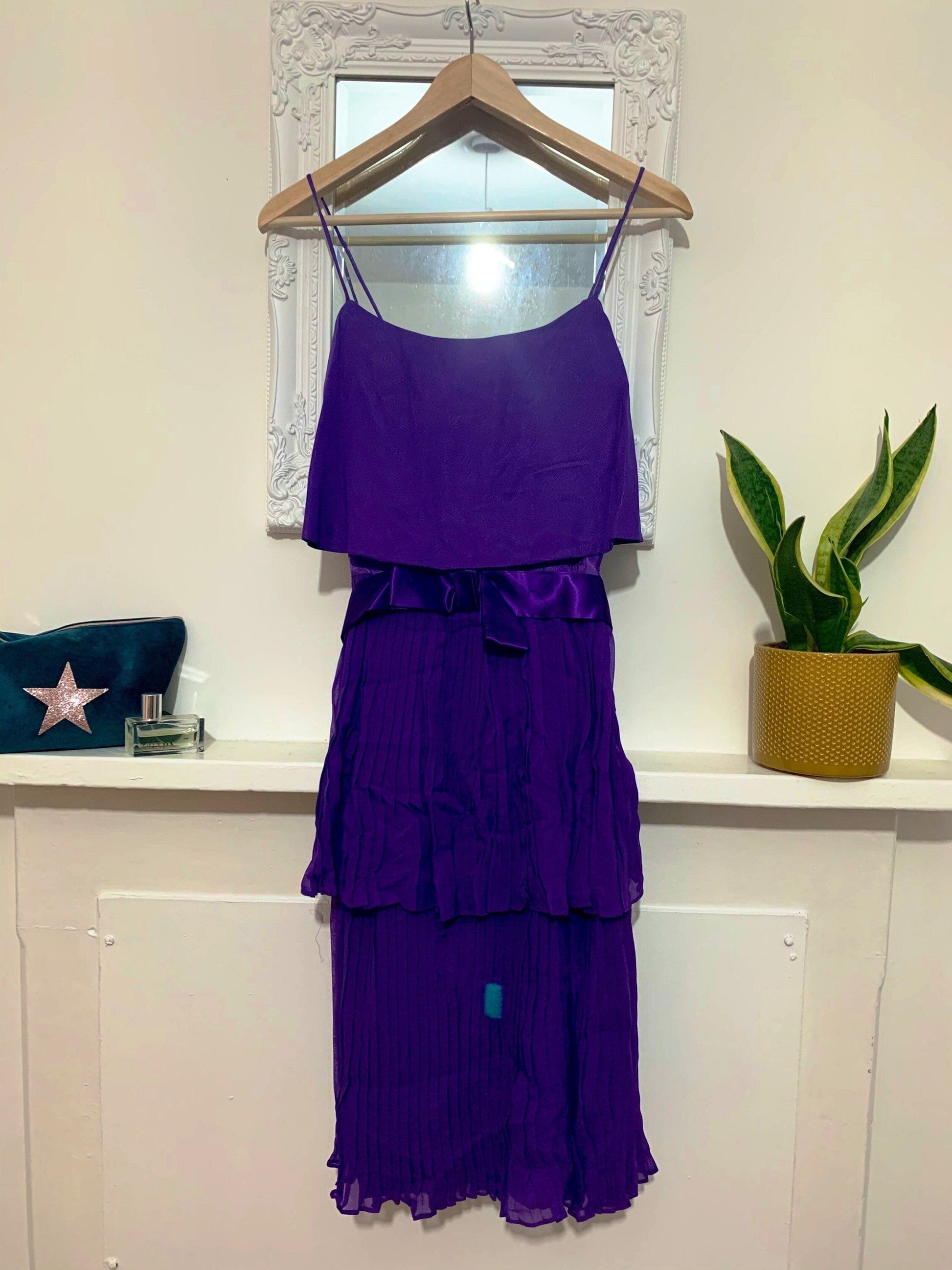 Vintage Dress Purple Chiffon Dress layered Pleated  shoestring strap Dress 80s C&A - Chiffon RaRa
