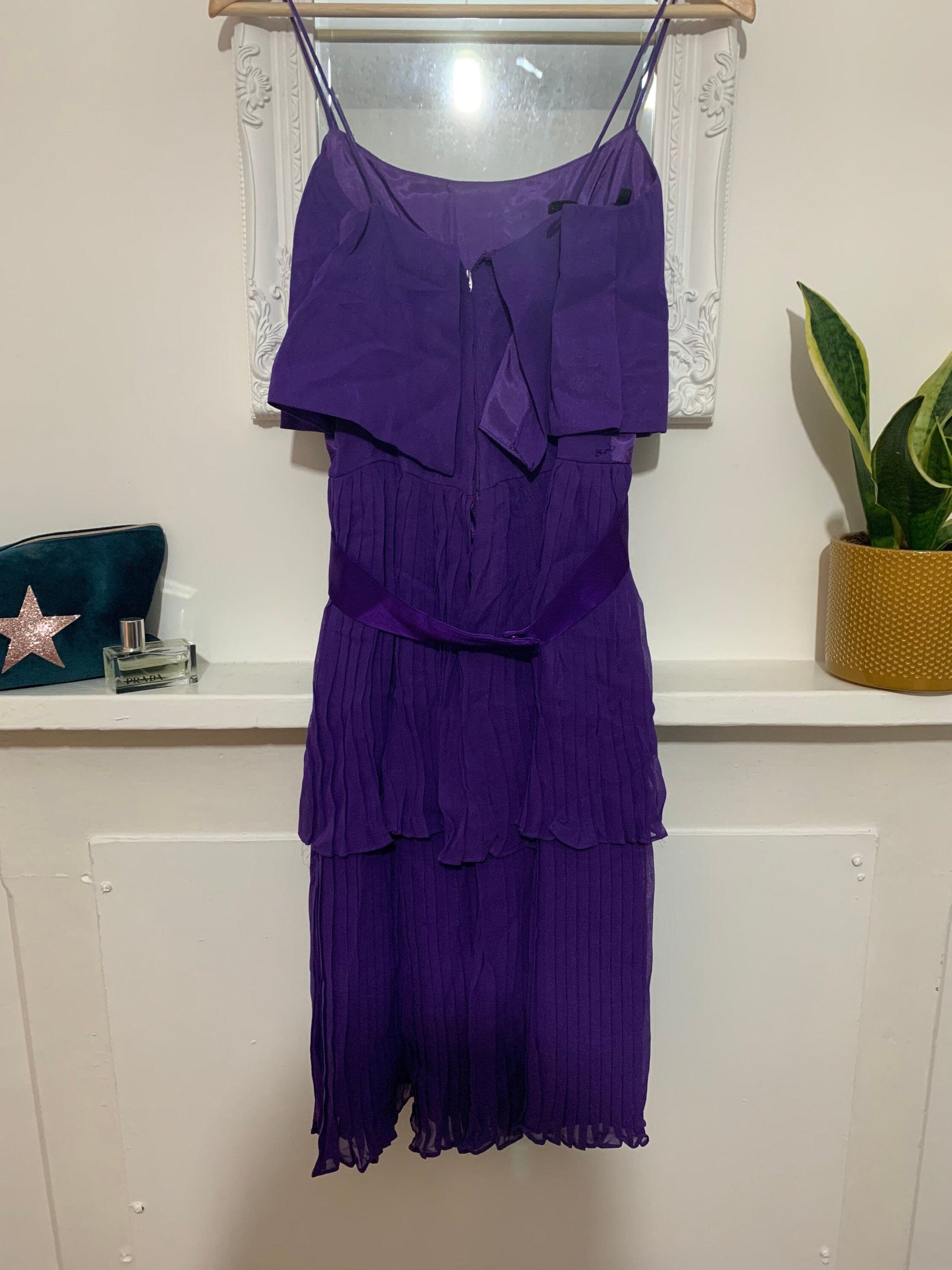 Vintage Purple Chiffon Dress layered Pleated shoestring strap Dress 80s C&A - Chiffon RaRa