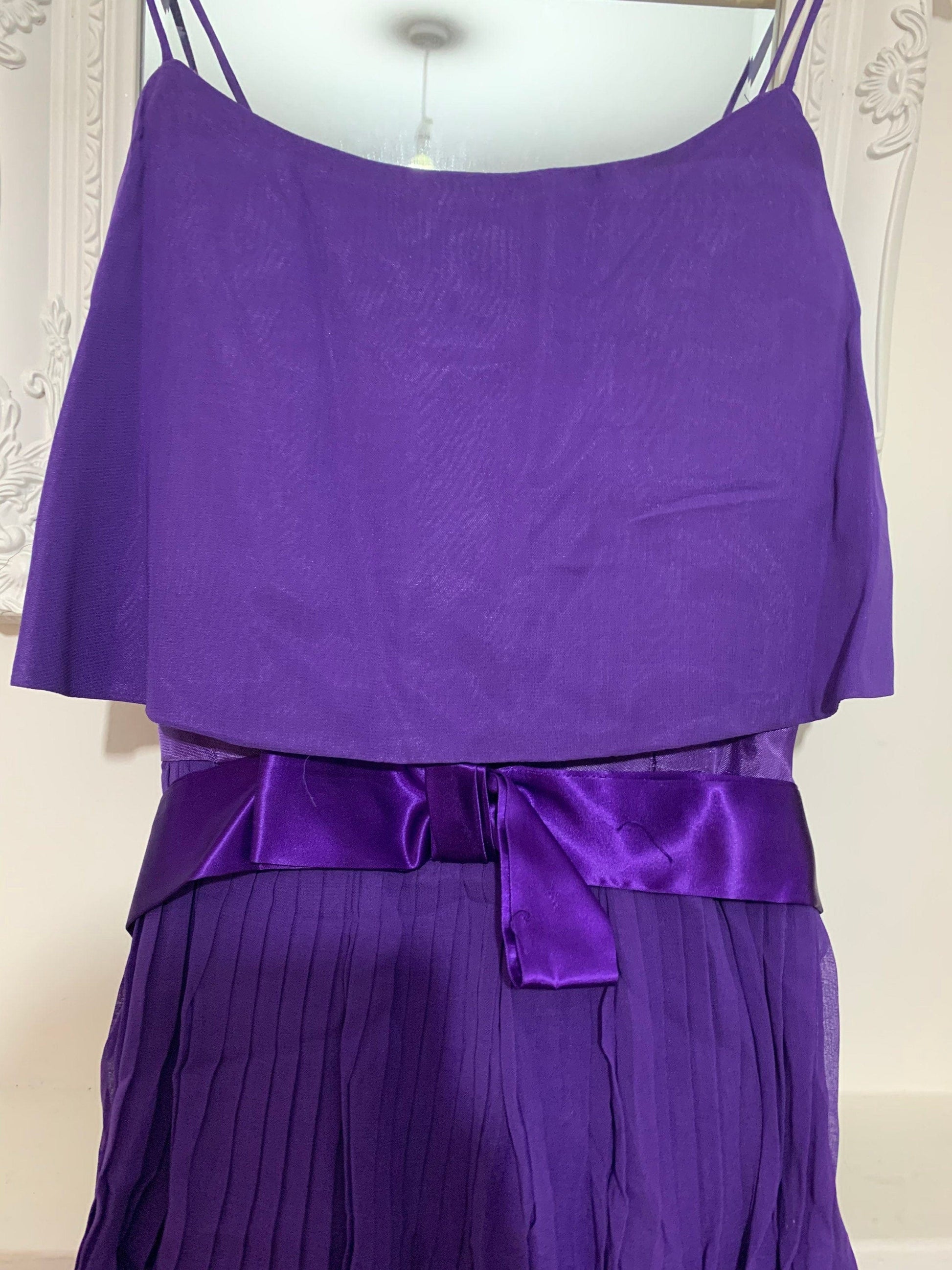 Vintage Purple Chiffon Dress layered Pleated shoestring strap Dress 80s C&A - Chiffon RaRa