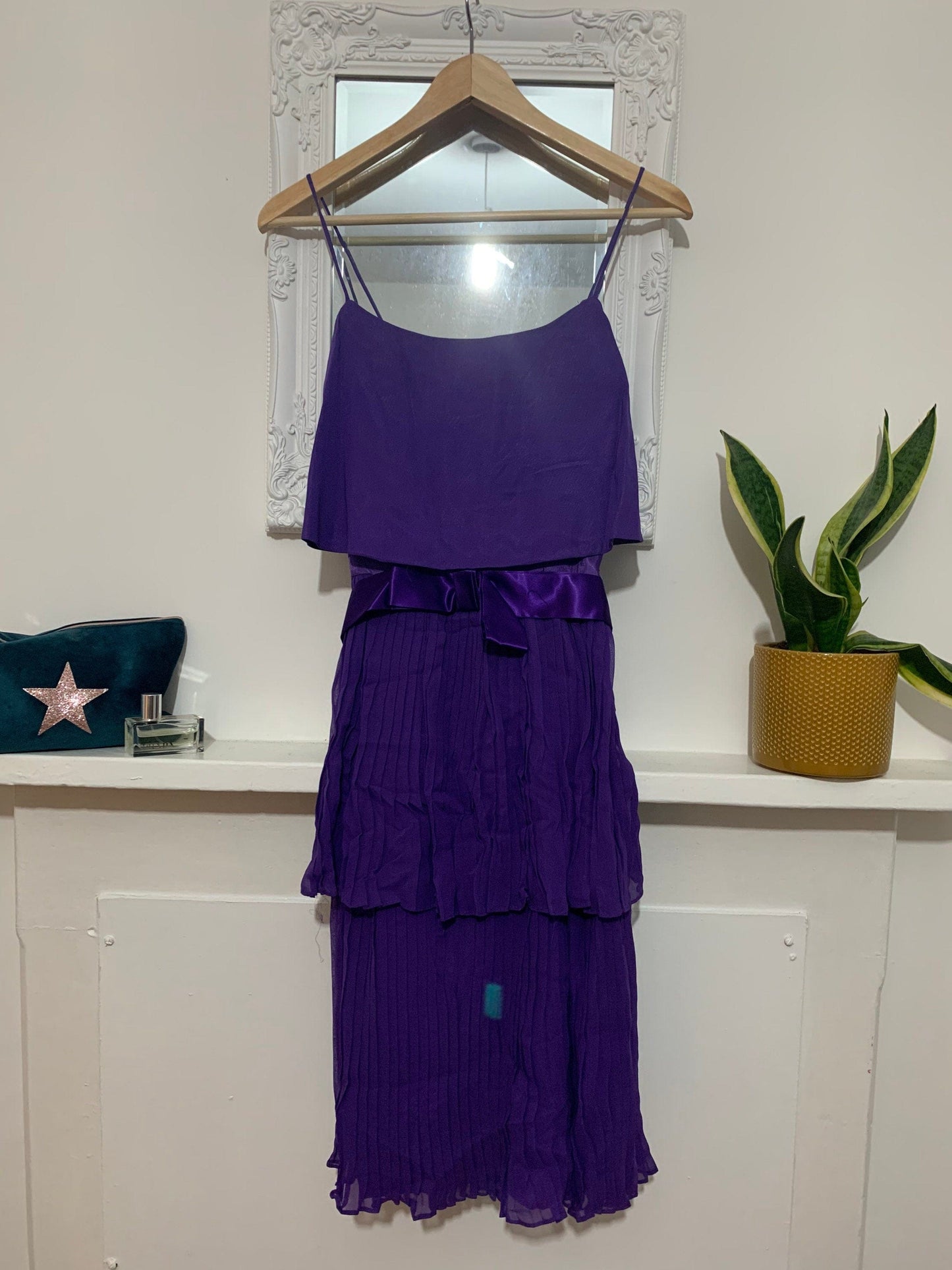 Vintage Purple Chiffon Dress layered Pleated shoestring strap Dress 80s C&A - Chiffon RaRa
