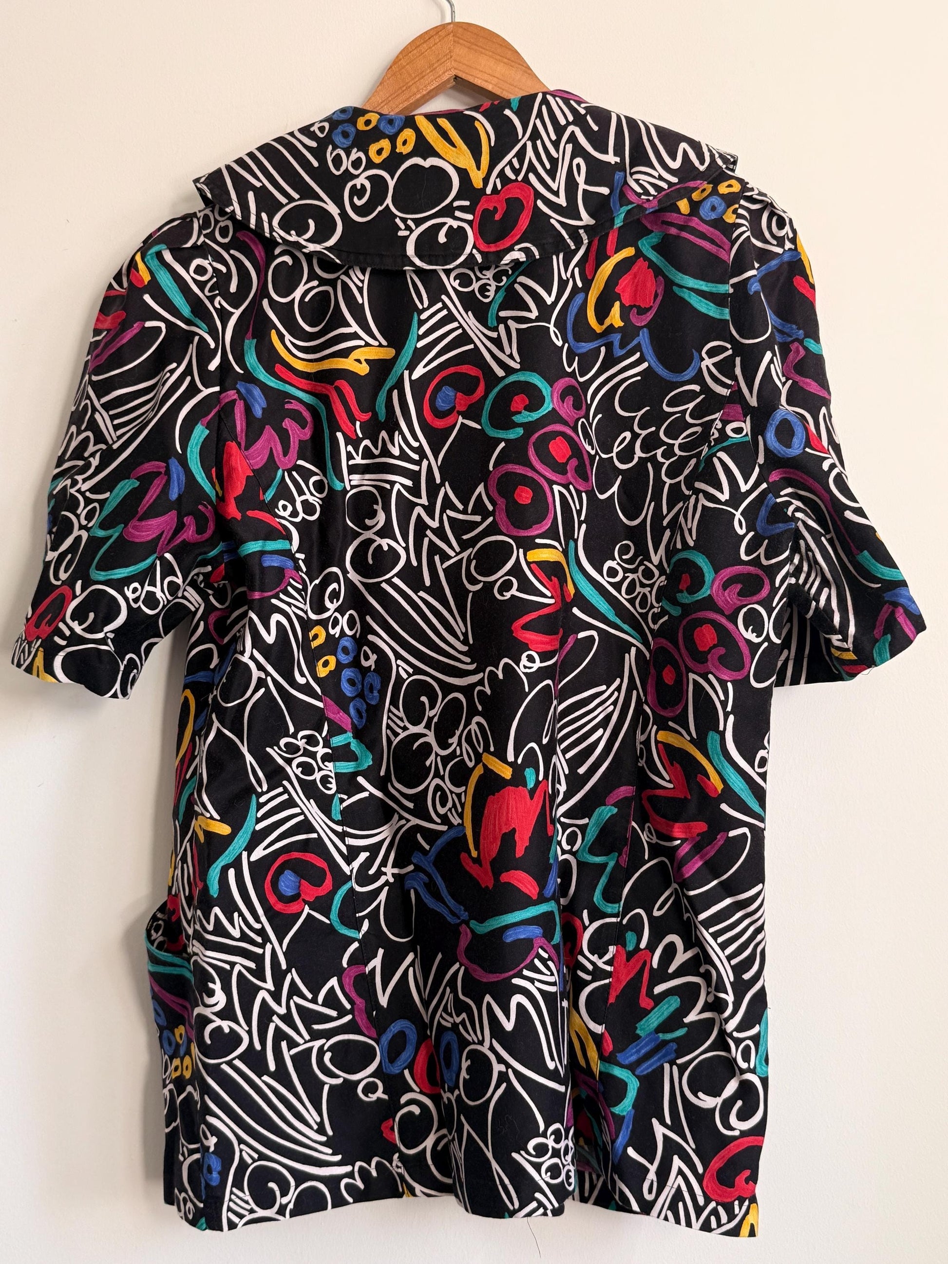 Vintage ELVI Abstract Print Blouse UK 18 | Colourful Graphic Shirt | 1980s Oversized Blouse | Retro Statement Top, Eleven Top