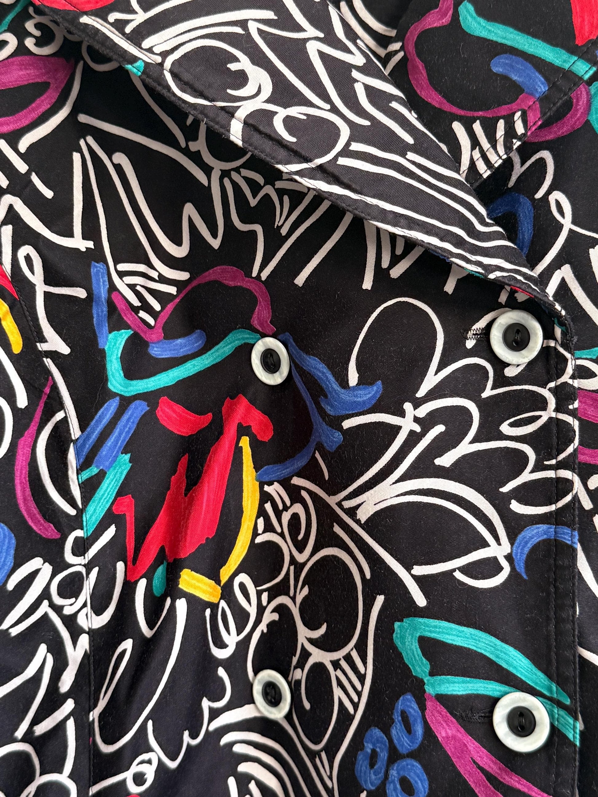 Vintage ELVI Abstract Print Blouse UK 18 | Colourful Graphic Shirt | 1980s Oversized Blouse | Retro Statement Top, Eleven Top