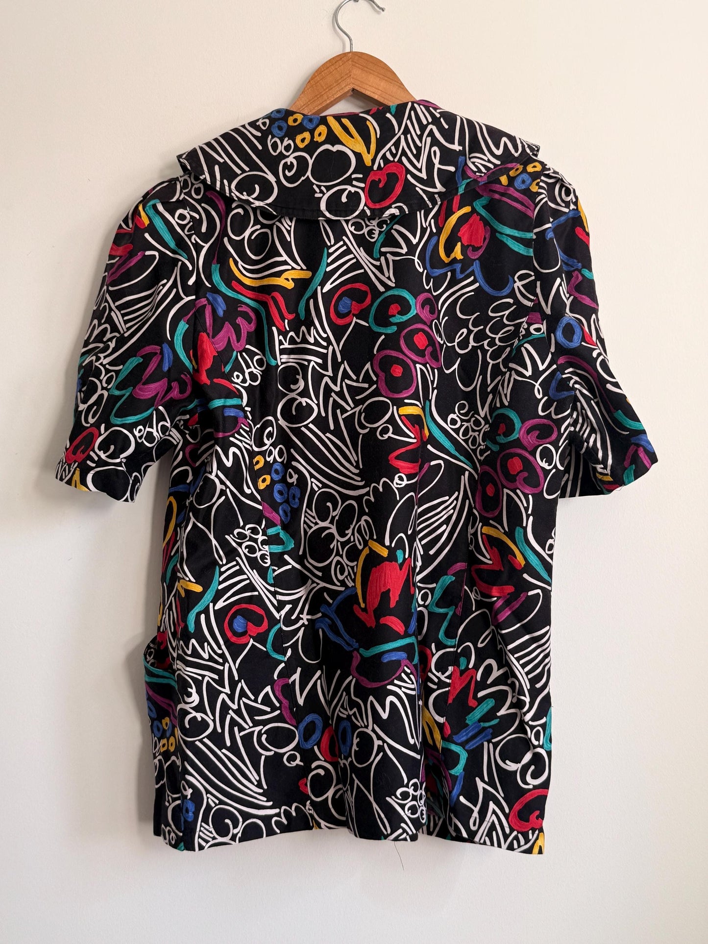 Vintage ELVI Abstract Print Blouse UK 18 | Colourful Graphic Shirt | 1980s Oversized Blouse | Retro Statement Top, Eleven Top