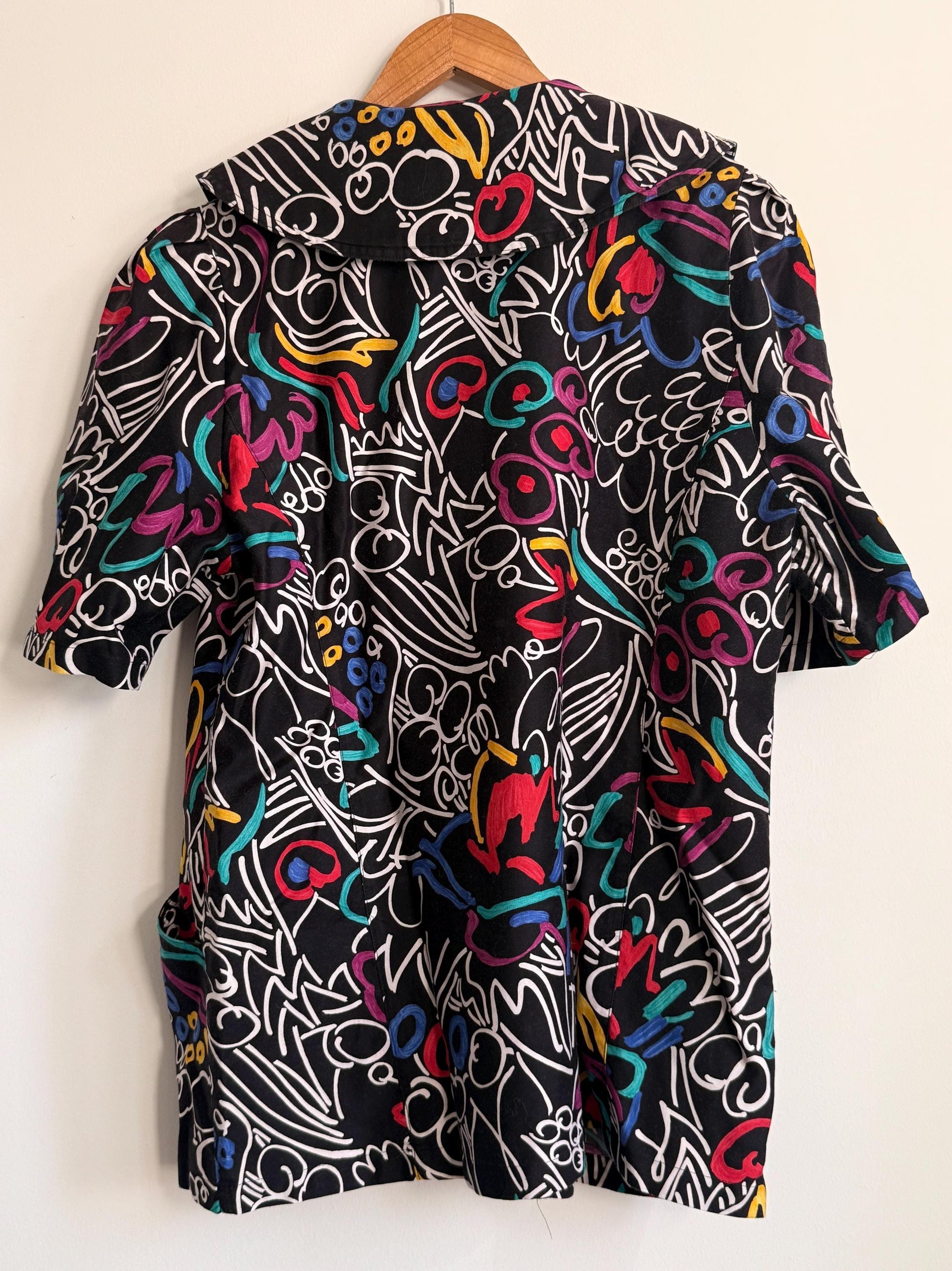 Vintage ELVI Abstract Print Blouse UK 18 | Colourful Graphic Shirt | 1980s Oversized Blouse | Retro Statement Top, Eleven Top