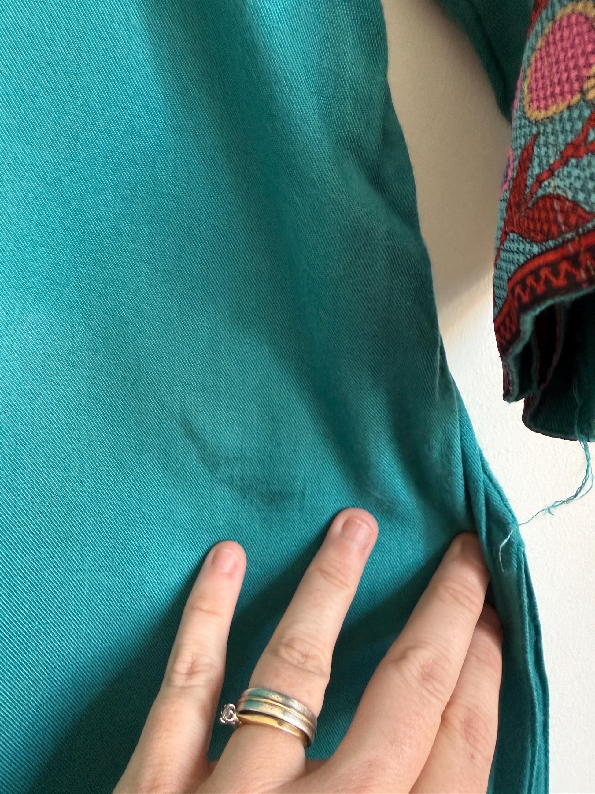 Vintage Embroidered Tunic Dress | Teal Cotton Dress | Boho Folk Dress | Embroidered Midi Dress | Festival Dress | UK 10 12