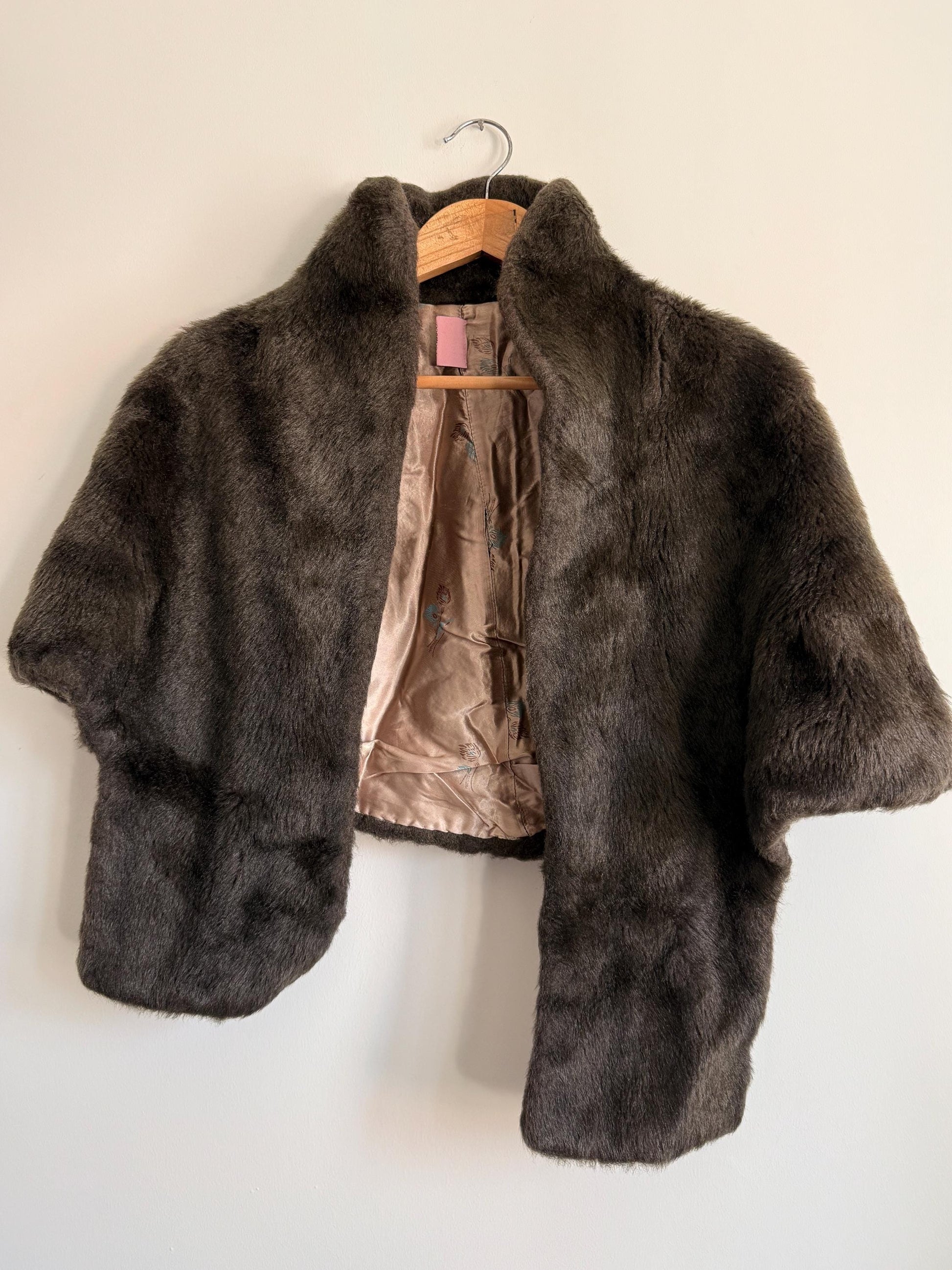 Vintage Faux Fur Stole | Brown Evening Wrap | 1950s Style Cape | Winter Wedding Cover Up | Vintage Evening Accessory
