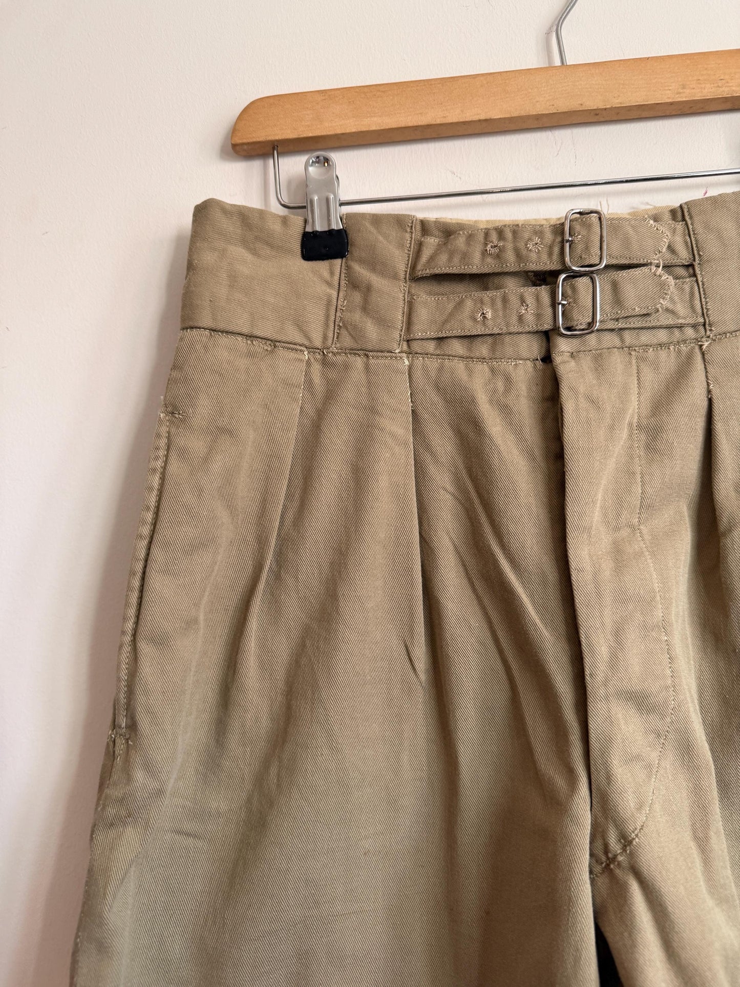 Vintage Gieves Ltd British Military Khaki Drill Shorts | 1930s 1940s Officer's Shorts | Twin Buckle Side Adjusters