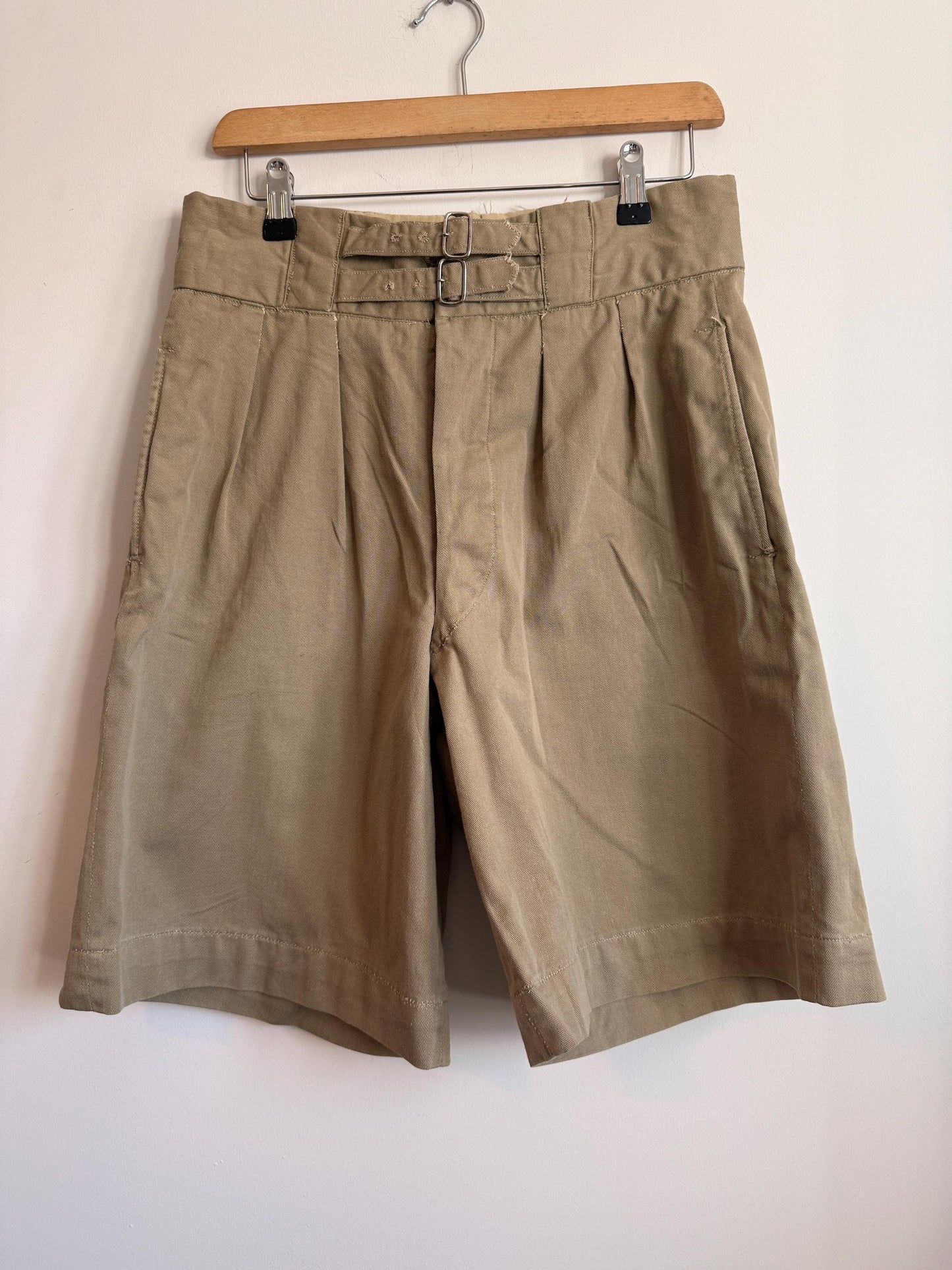 Vintage Gieves Ltd British Military Khaki Drill Shorts | 1930s 1940s Officer's Shorts | Twin Buckle Side Adjusters