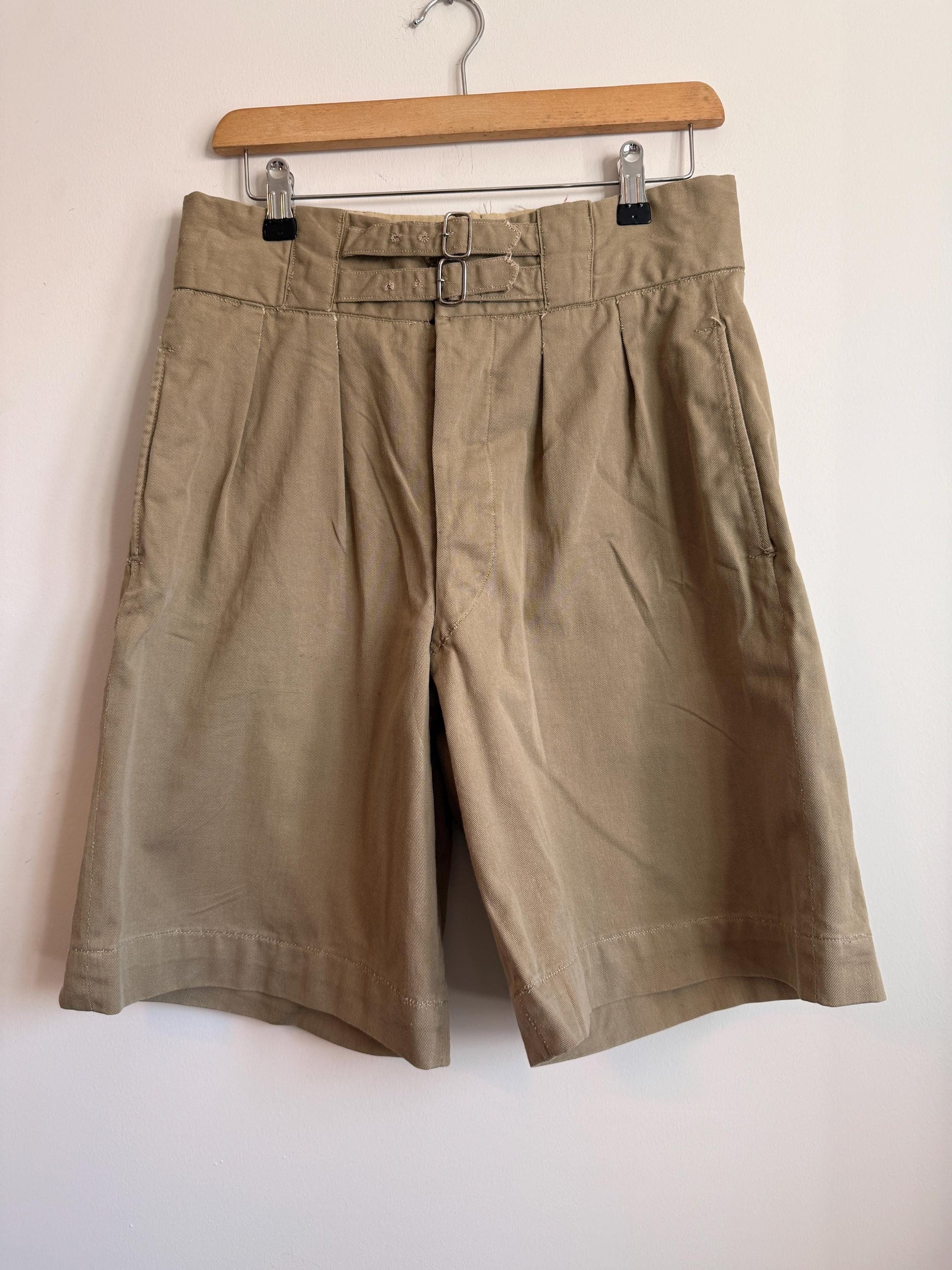 Vintage Gieves Ltd British Military Khaki Drill Shorts | 1930s 1940s Officer's Shorts | Twin Buckle Side Adjusters