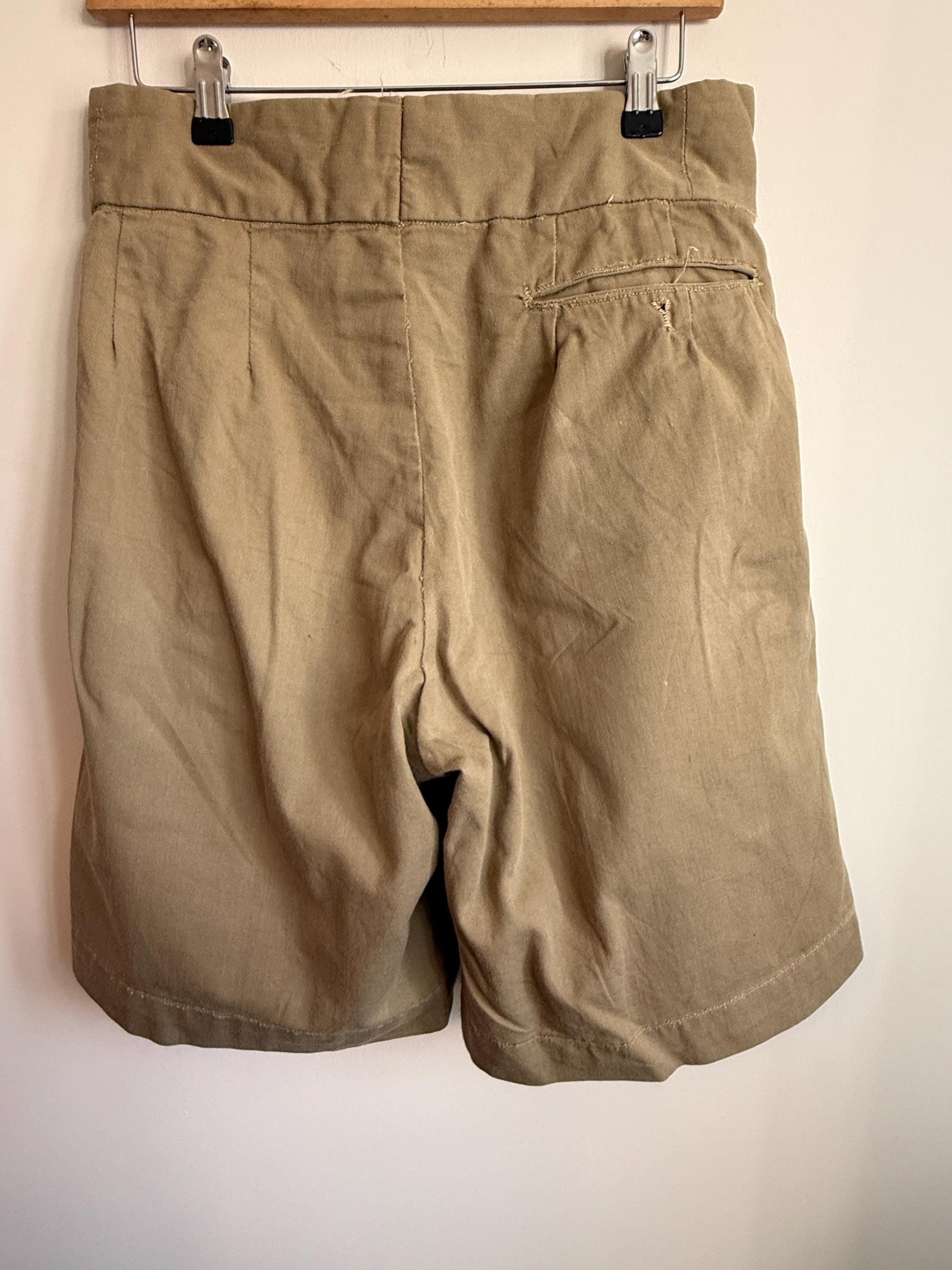 Vintage Gieves Ltd British Military Khaki Drill Shorts | 1930s 1940s Officer's Shorts | Twin Buckle Side Adjusters