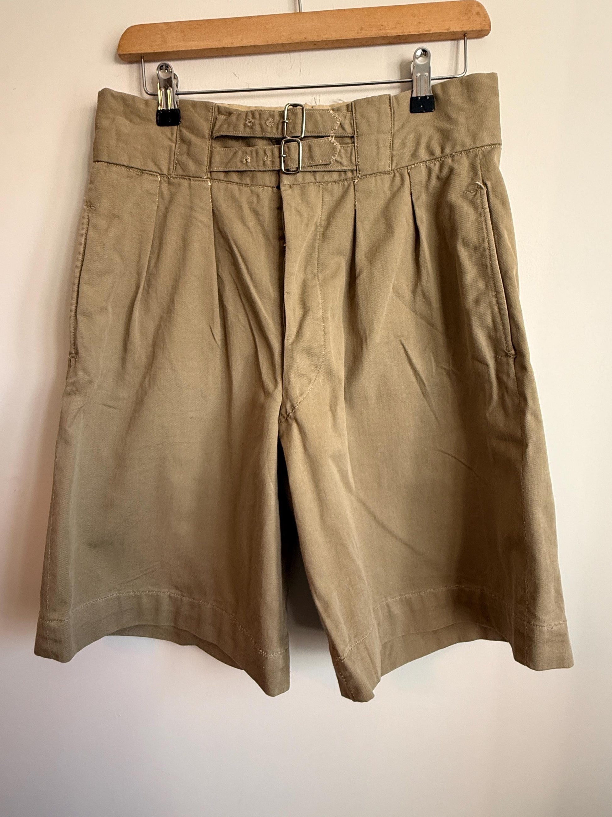 Vintage Gieves Ltd British Military Khaki Drill Shorts | 1930s 1940s Officer's Shorts | Twin Buckle Side Adjusters