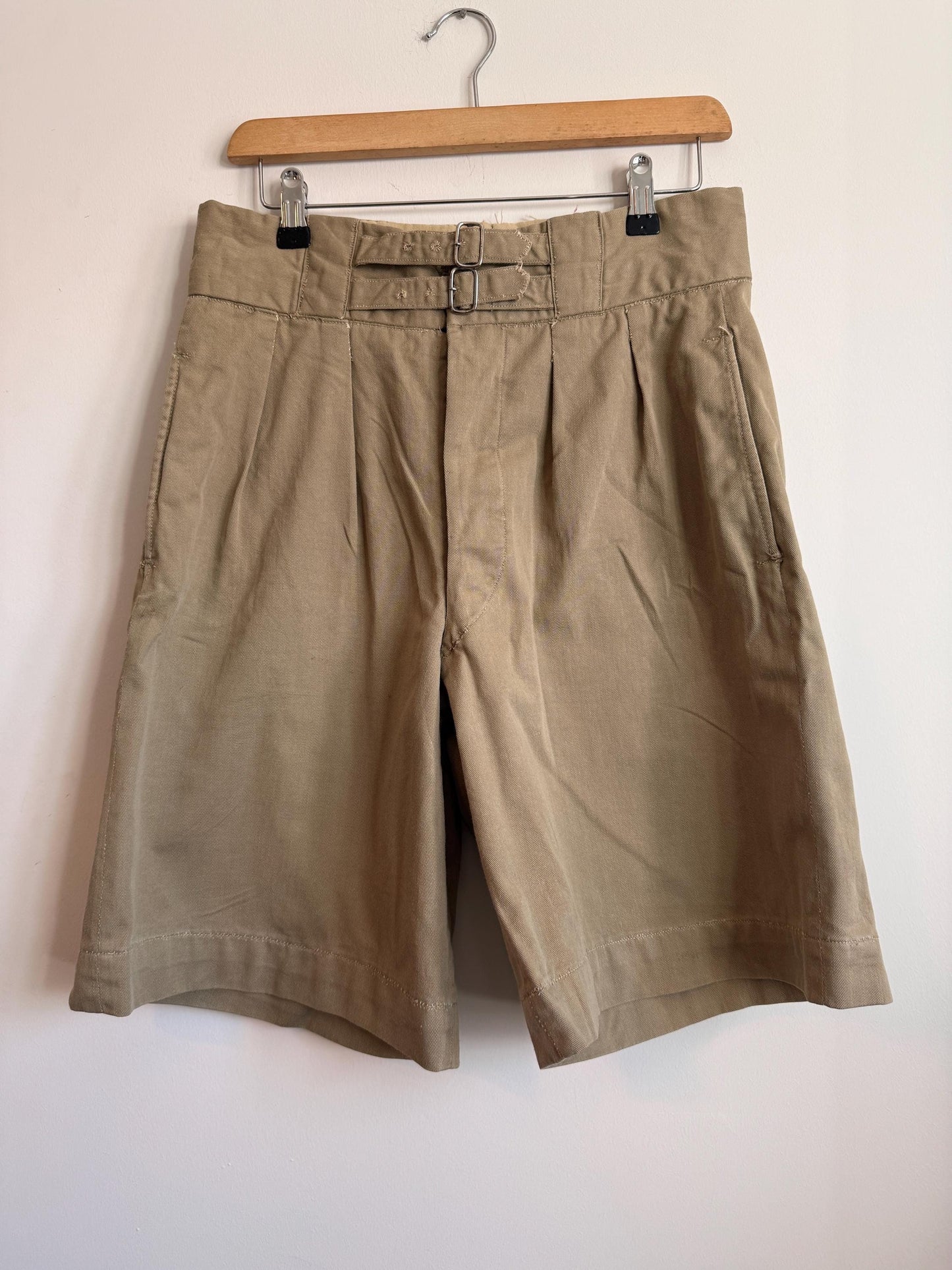Vintage Gieves Ltd British Military Khaki Drill Shorts | 1930s 1940s Officer's Shorts | Twin Buckle Side Adjusters