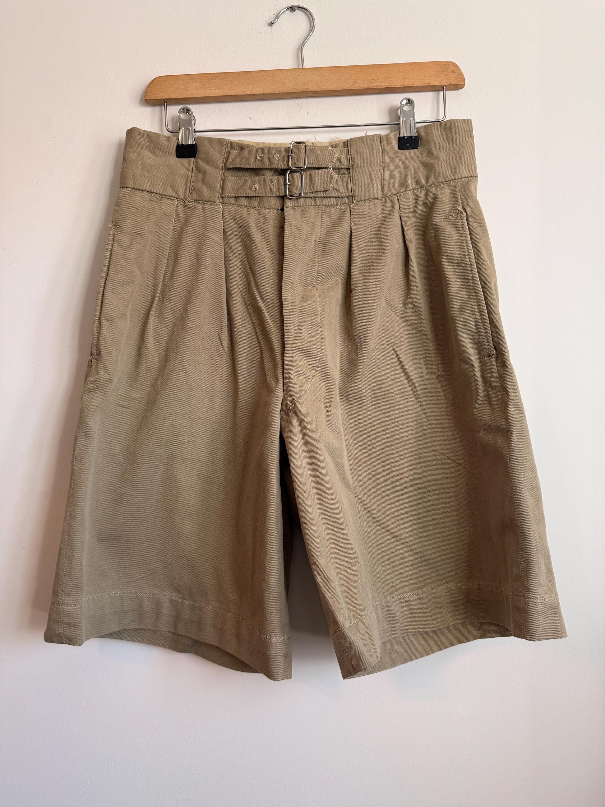 Vintage Gieves Ltd British Military Khaki Drill Shorts | 1930s 1940s Officer's Shorts | Twin Buckle Side Adjusters