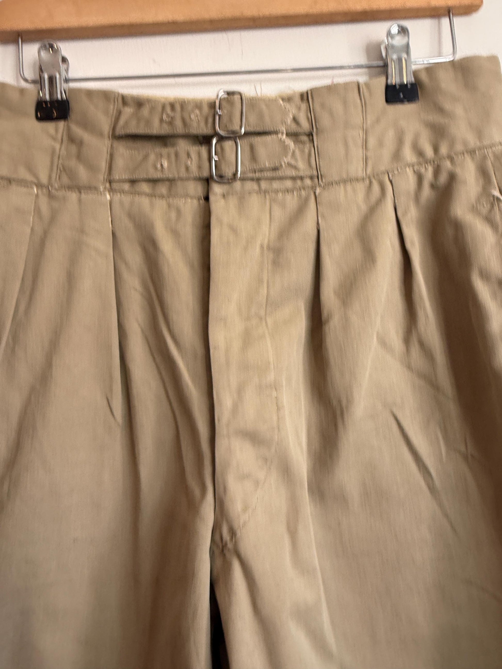 Vintage Gieves Ltd British Military Khaki Drill Shorts | 1930s 1940s Officer's Shorts | Twin Buckle Side Adjusters