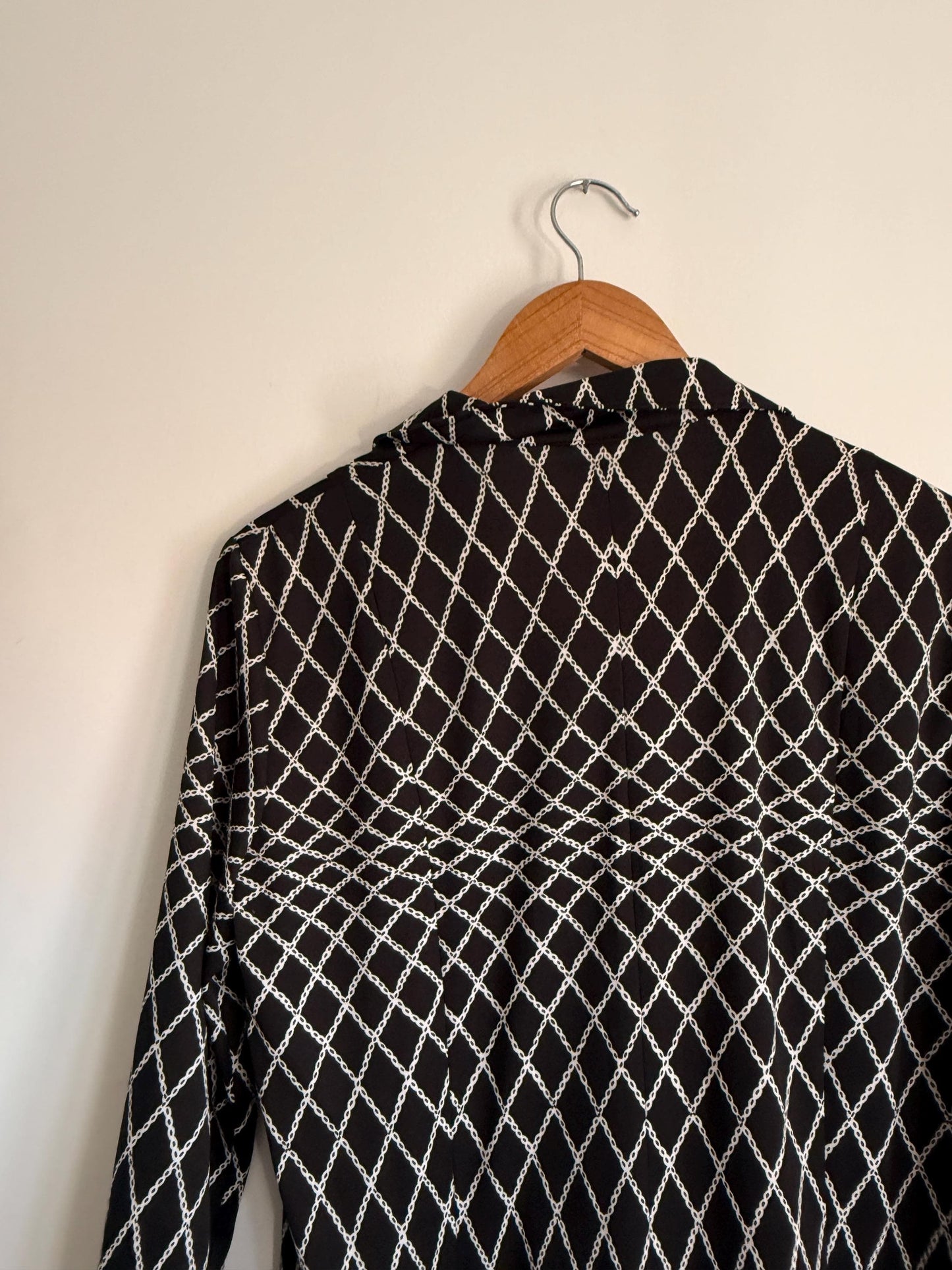 Vintage Giovannozzi Made in Italy Shirt Dress Black & White Chain Print Midi Dress Belted Italian Dress 1980s Designer Dress Smart Vintage