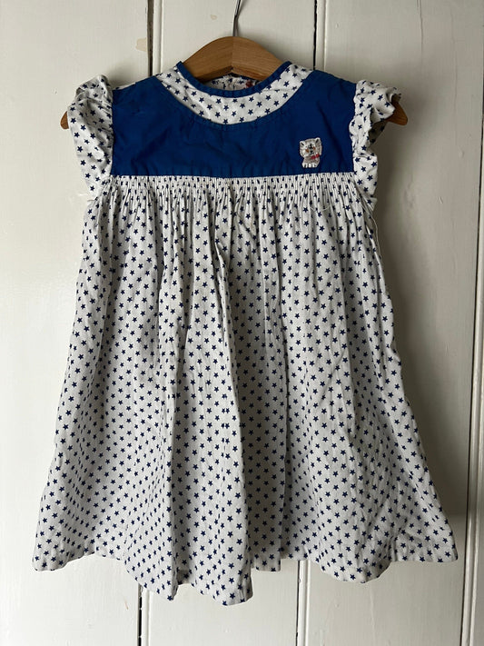 Vintage Girls Dress - Blue Star Patter Dress Baby Dress 2-3 years
