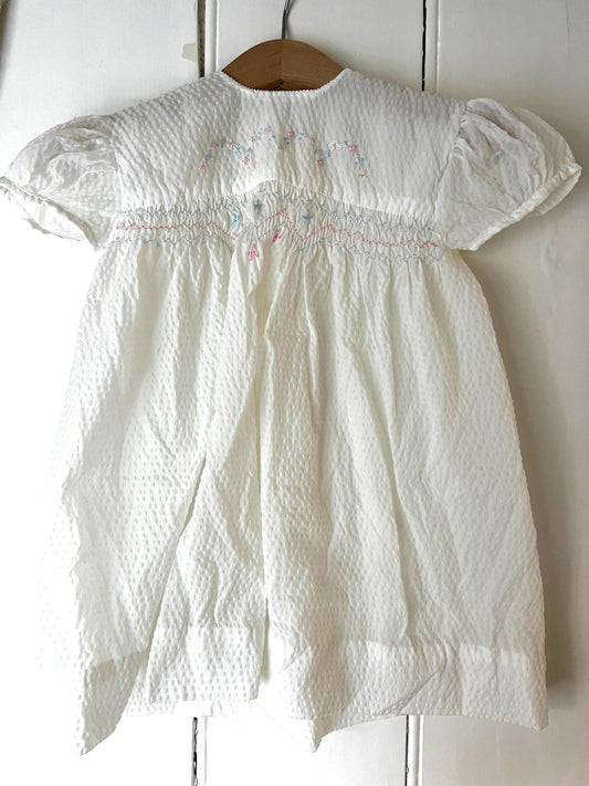 Vintage Girls Dress - off white and pink terylene Dress Baby Dress age 2-3 years