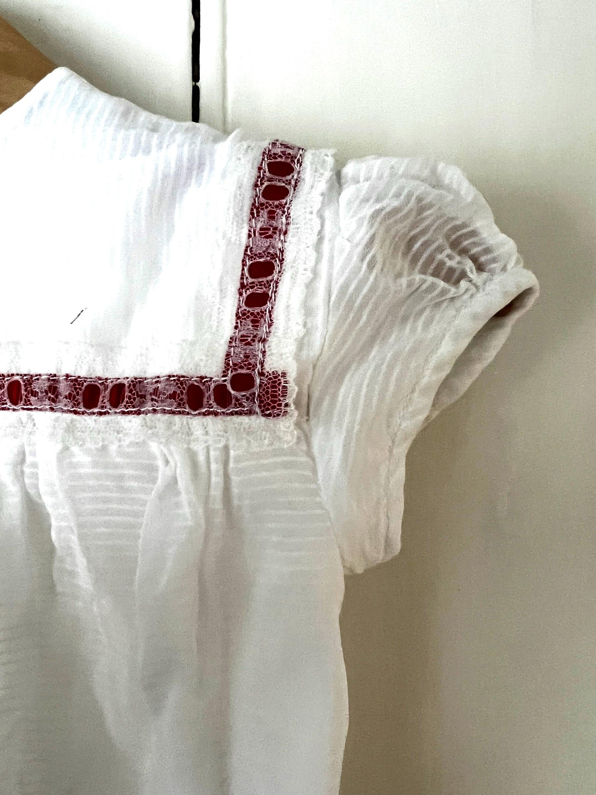 Vintage Girls Dress - white and red terylene Dress Baby Dress age 2-3 years