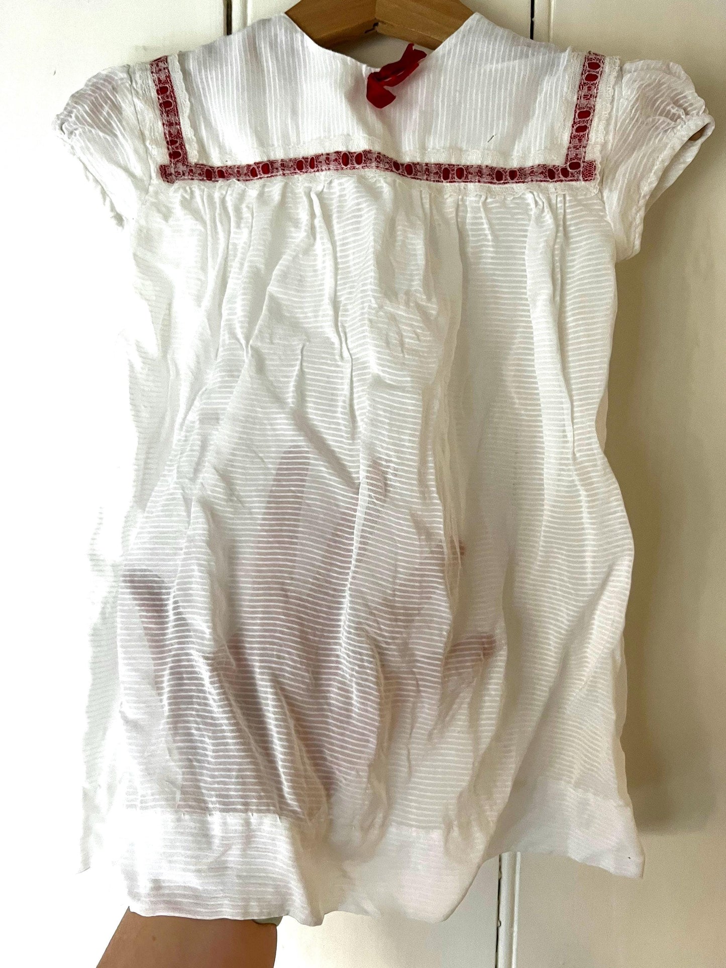 Vintage Girls Dress - white and red terylene Dress Baby Dress age 2-3 years