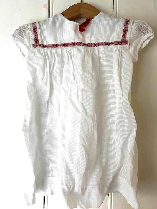 Vintage Girls Dress - white and red terylene Dress Baby Dress age 2-3 years