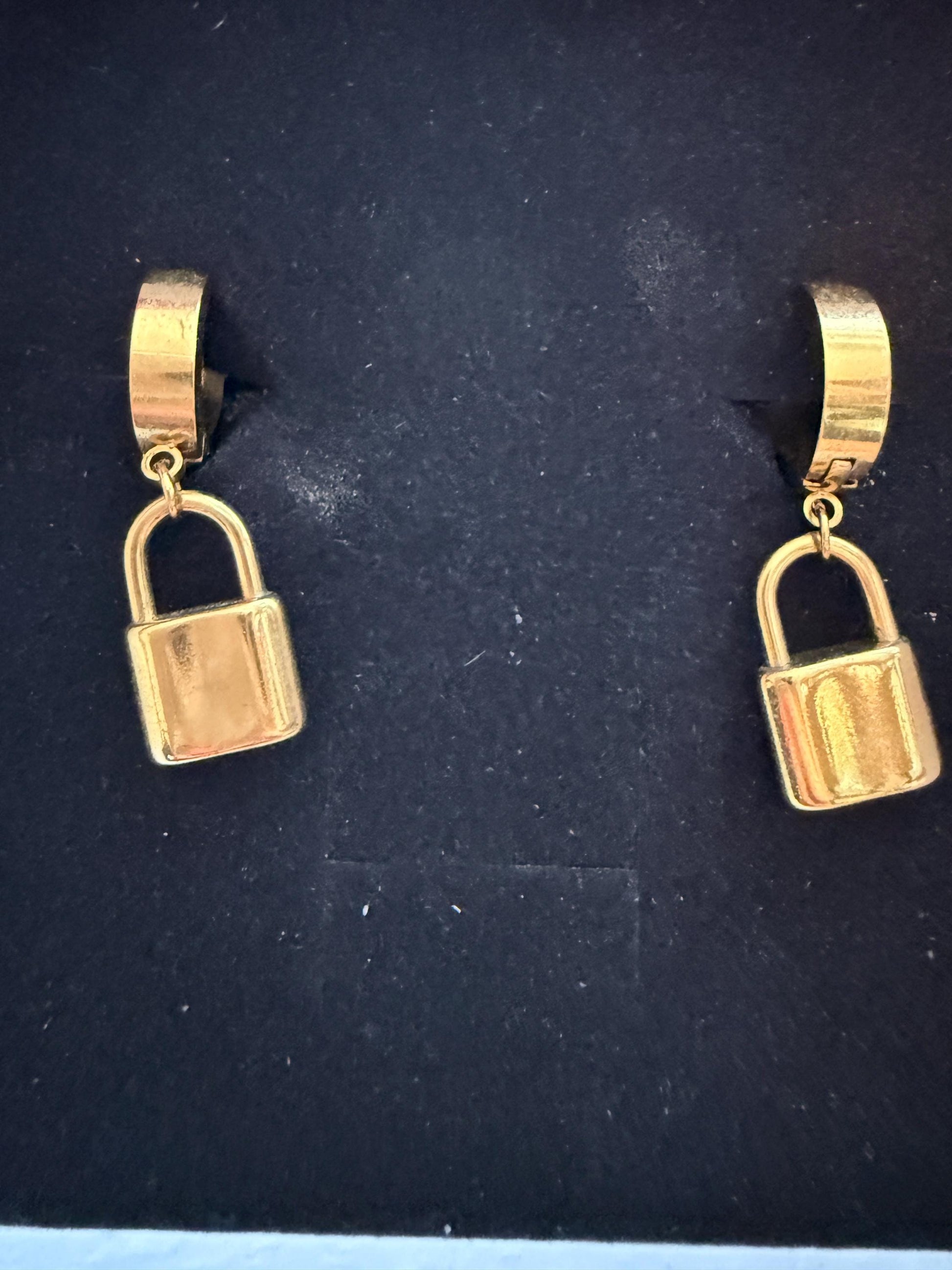 Vintage Gold Tone Padlock Drop Hoop Earrings – Chunky Hinged Hoops – 1980s/1990s Statement Jewellery