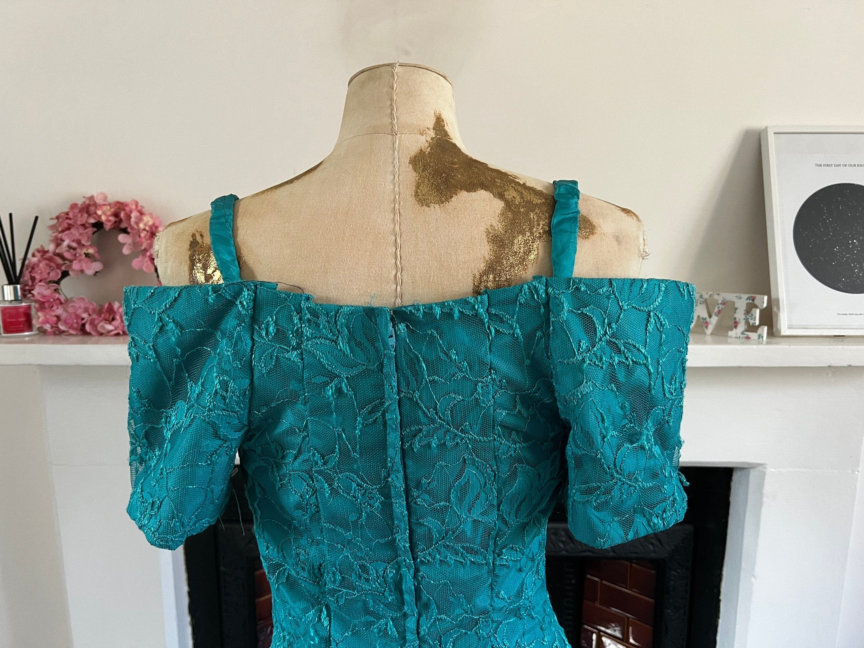 Vintage Green Dress Mini Lace over layer Shift Dress knee length