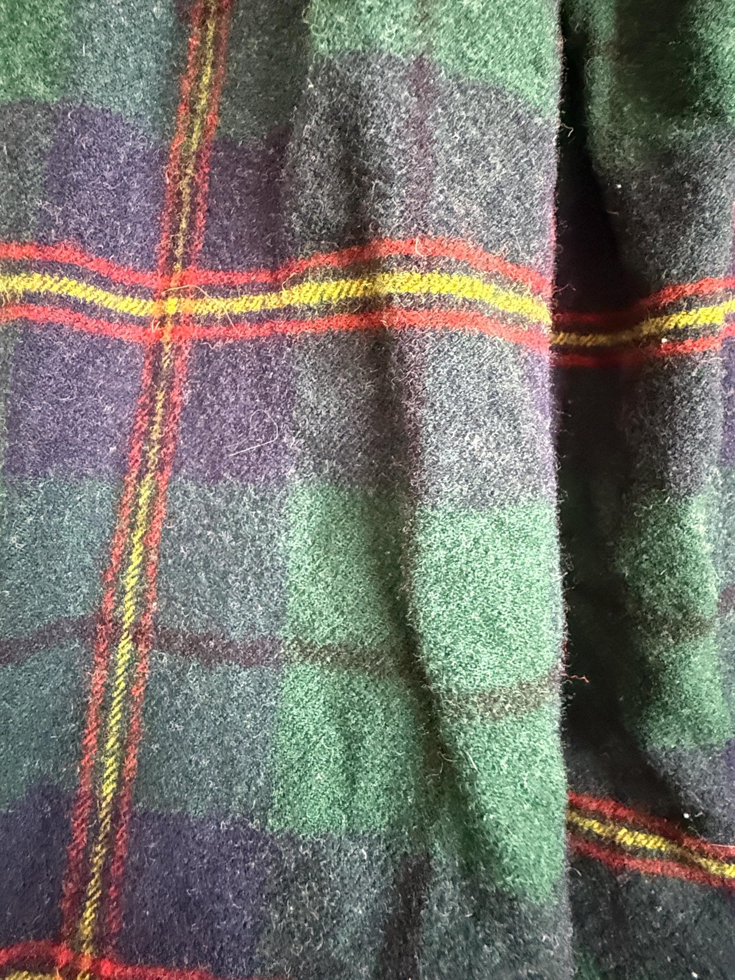 Vintage Green Tartan Wool Blend Midi Skirt | Elastic Waist | Country Cottagecore | UK 8-12