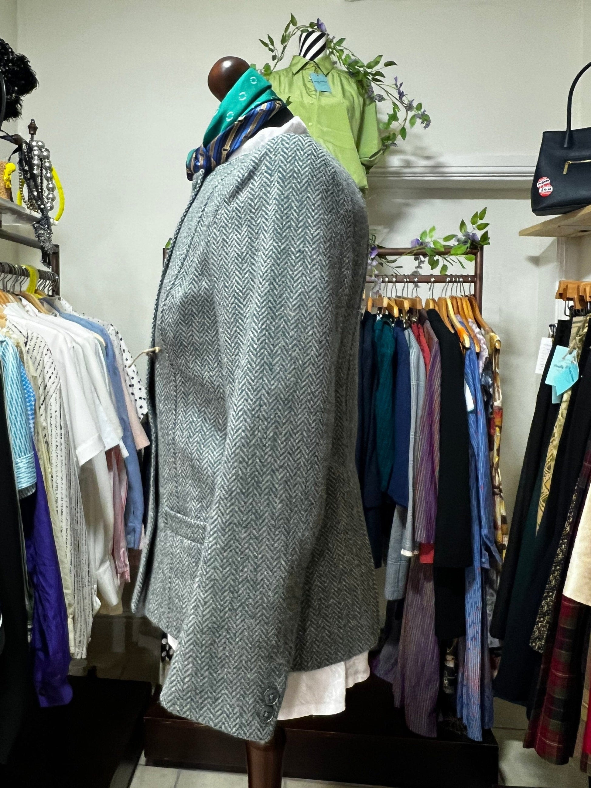Vintage Green Tweed Blazer Collarless Double Breasted Jacket - Country Casuals