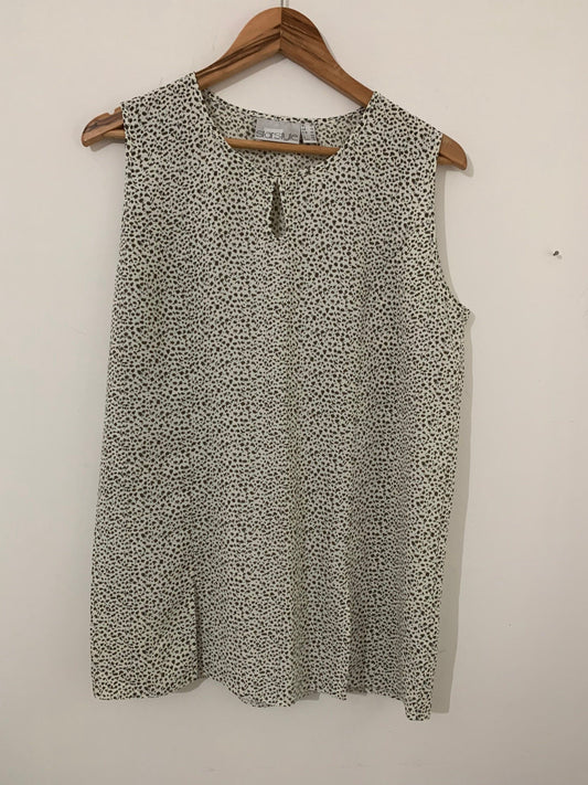Grey Abstract Spotty Vintage Blouse Semi Sheer Boxy sleeveless tank - Size 14