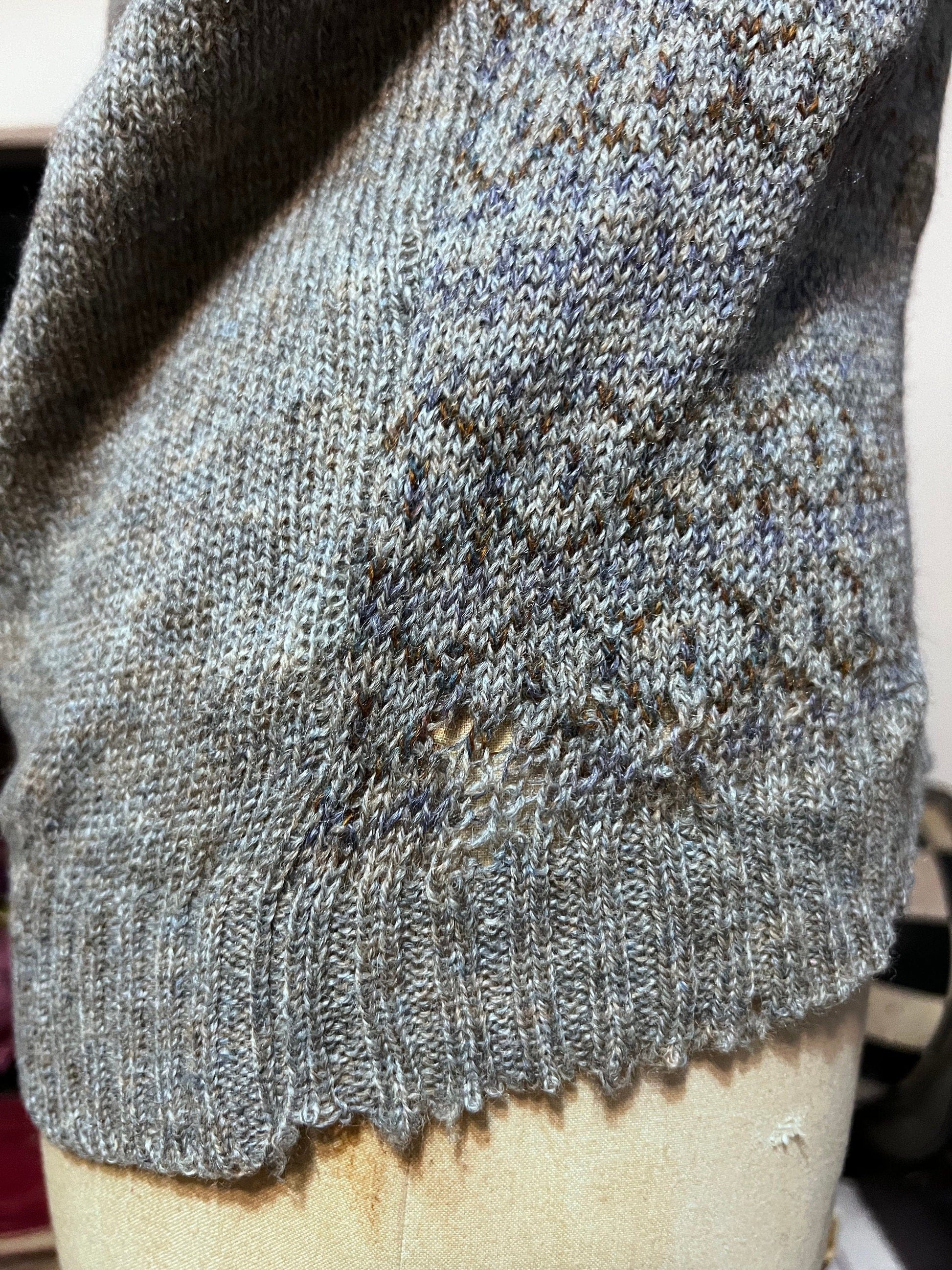 Vintage grey fairisle Cardigan sleeveless cardigan cable knit cardigan, vintage, knitwear, vintage vest, 70s cardigan grey tank pockets