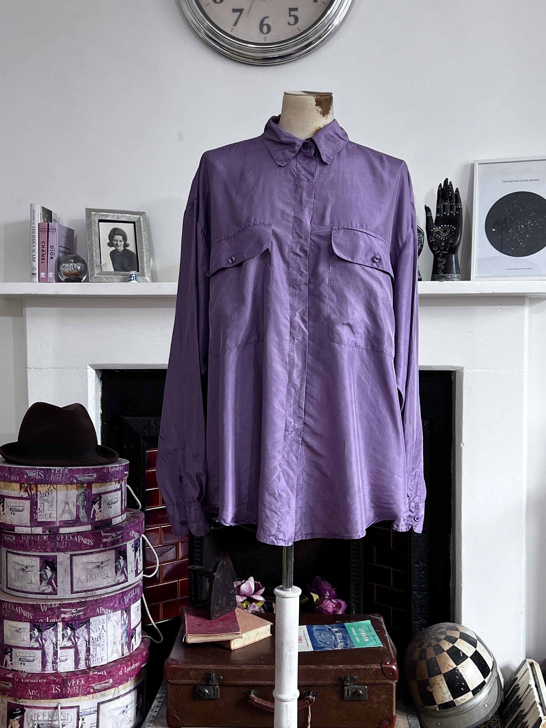 Vintage purple silk Silk Blouse long Sleeve oversized purple