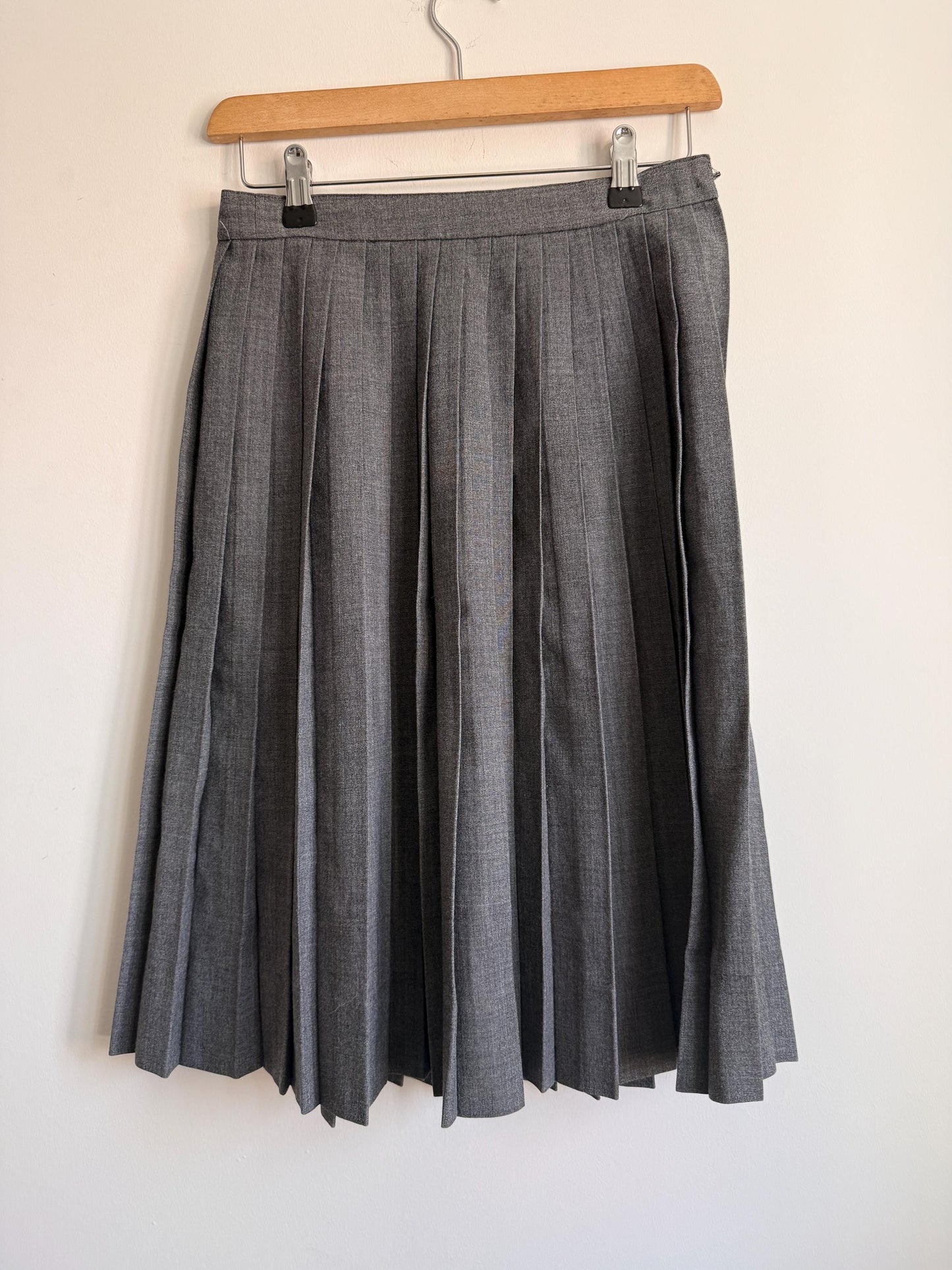 Vintage Grey Pleated Midi Skirt | Bedford Clothes | Made in Britain | UK 8-10