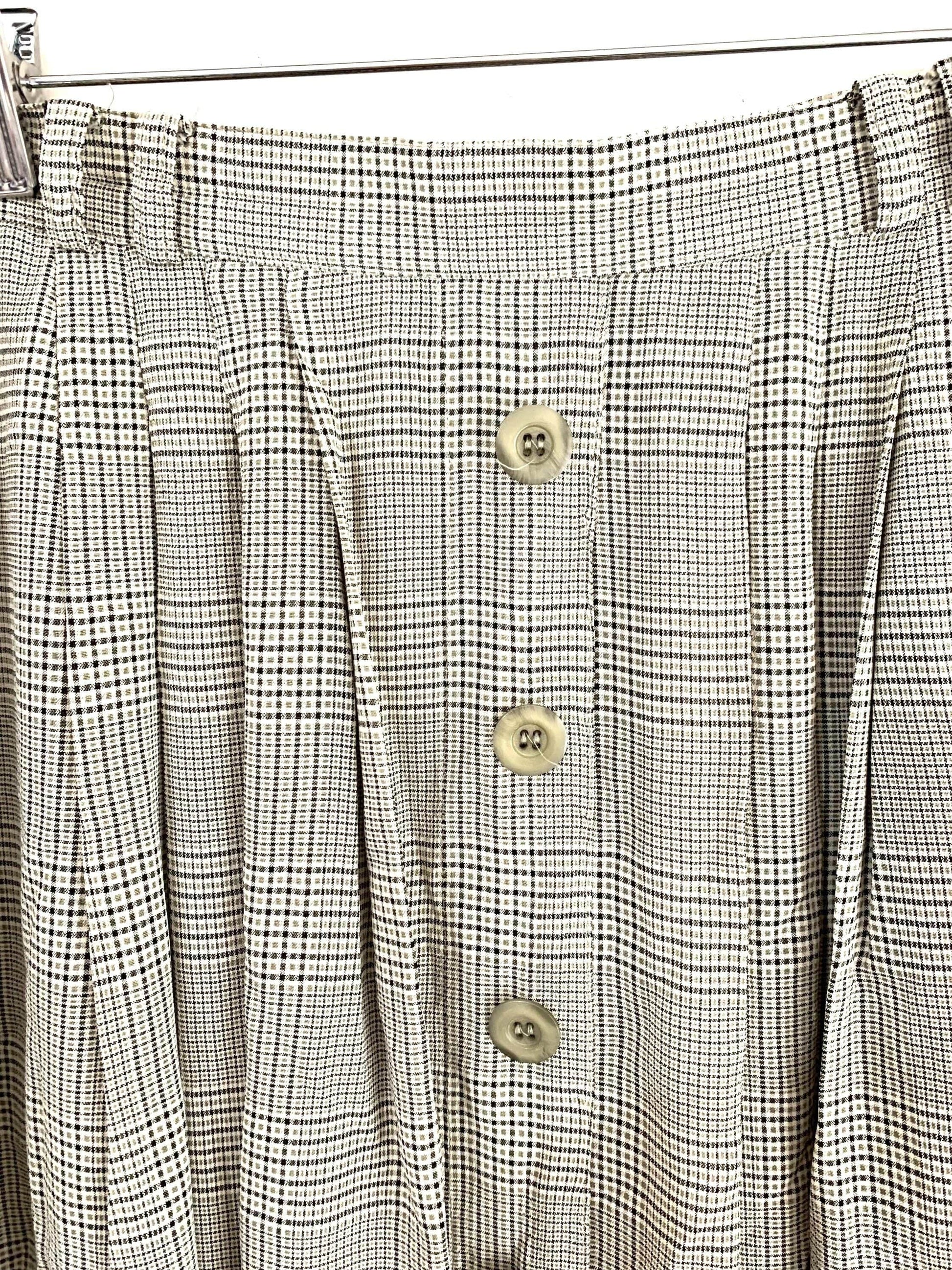 Vintage Gardeur Skirt Midi Length Grey Green Checked UK 12/14 With pockets