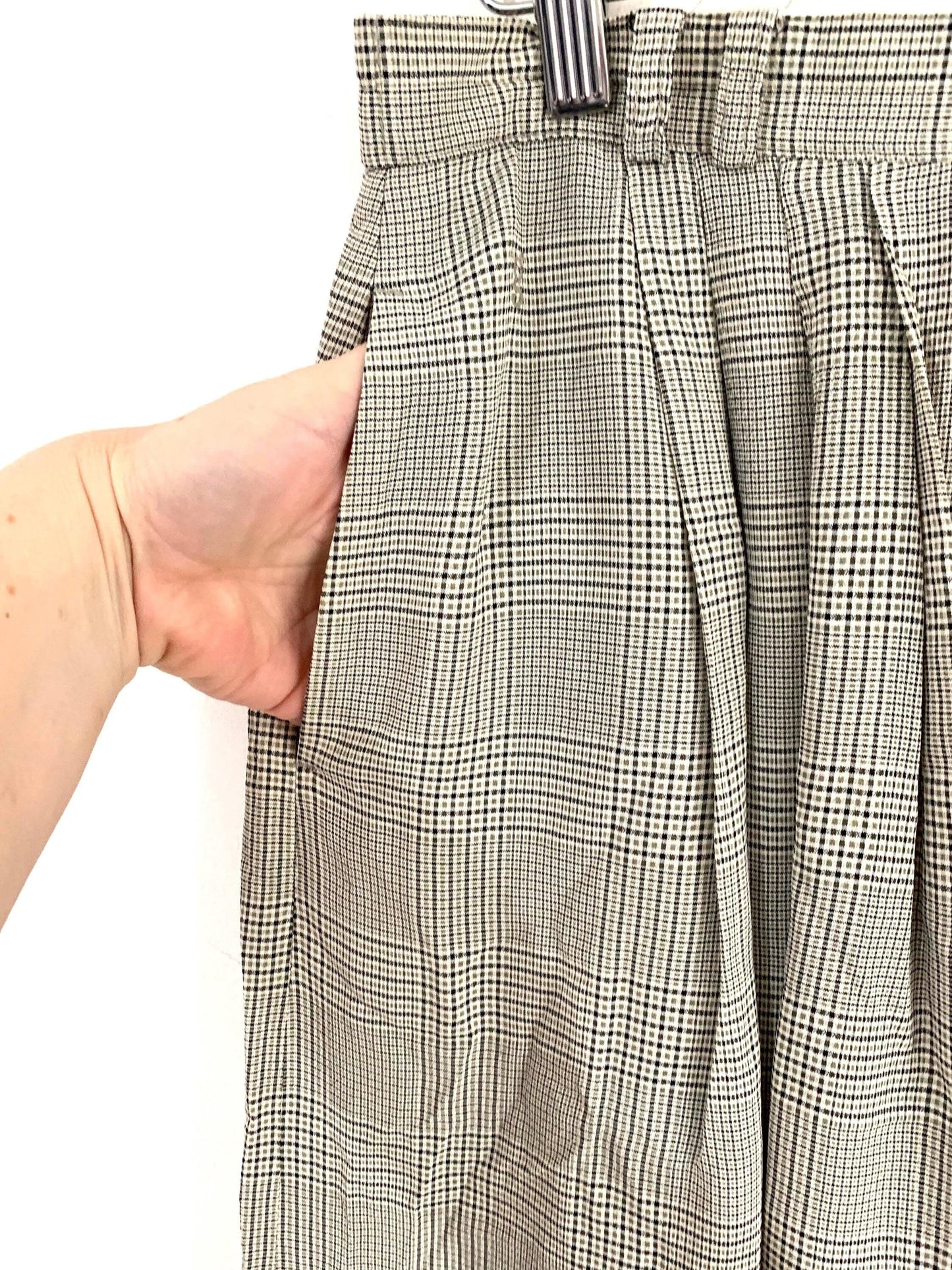 Vintage Gardeur Skirt Midi Length Grey Green Checked UK 12/14 With pockets