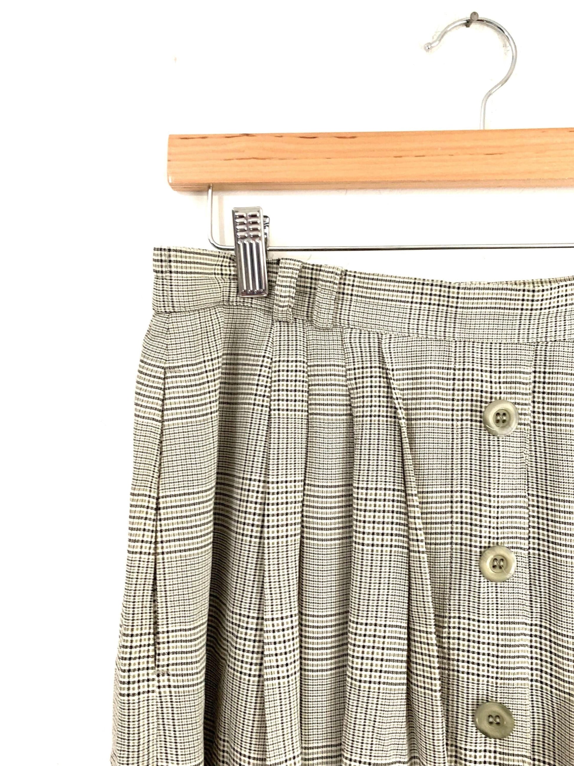 Vintage Gardeur Skirt Midi Length Grey Green Checked UK 12/14 With pockets