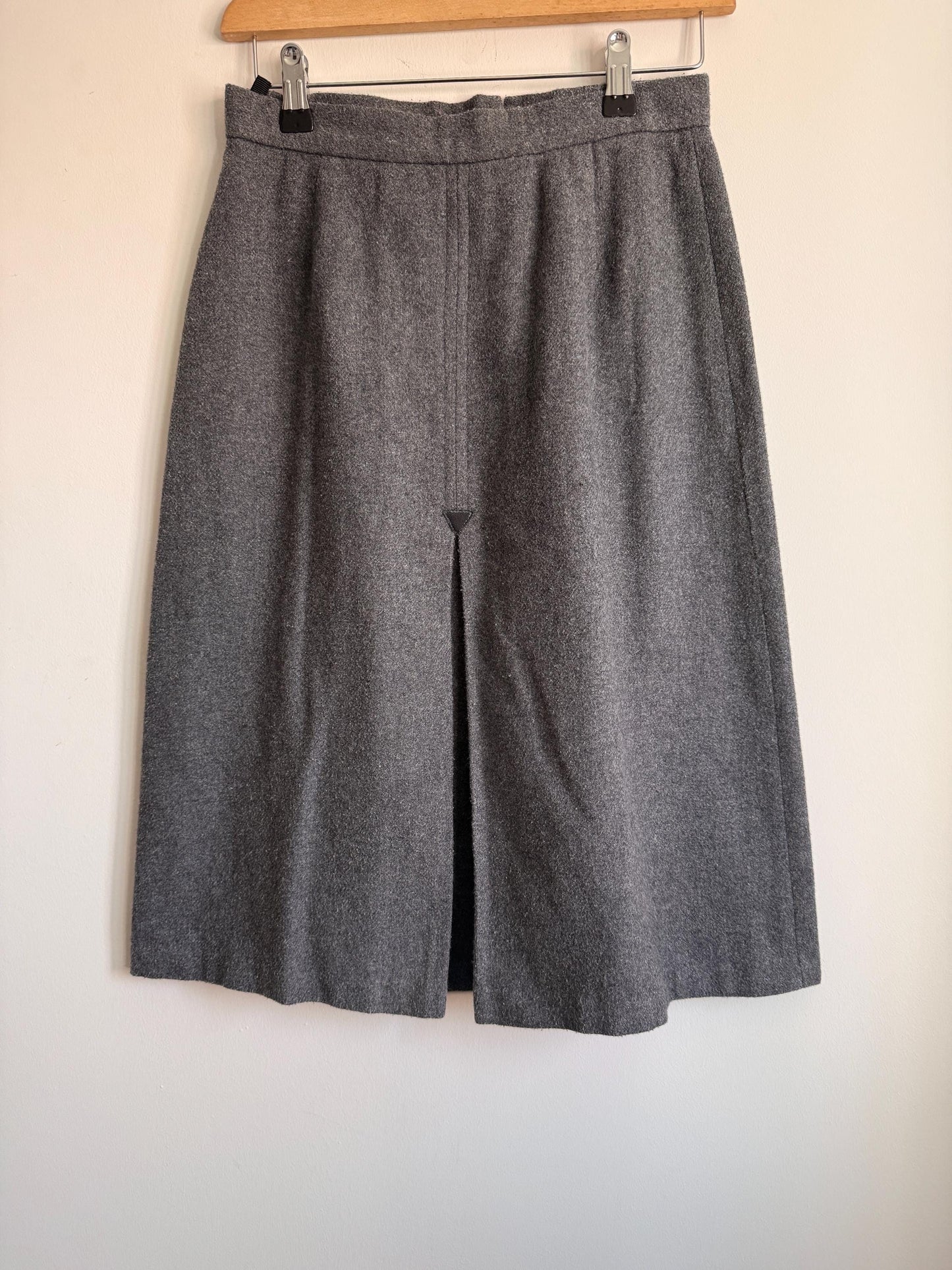 Vintage Grey Wool Blend A-Line Midi Skirt | Classic Tailored | UK 10-12