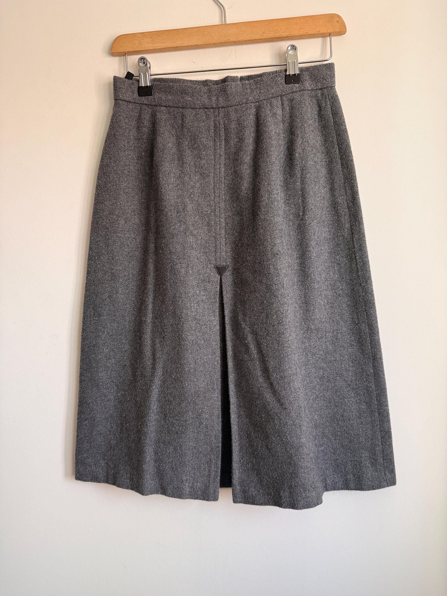 Vintage Grey Wool Blend A-Line Midi Skirt | Classic Tailored | UK 10-12