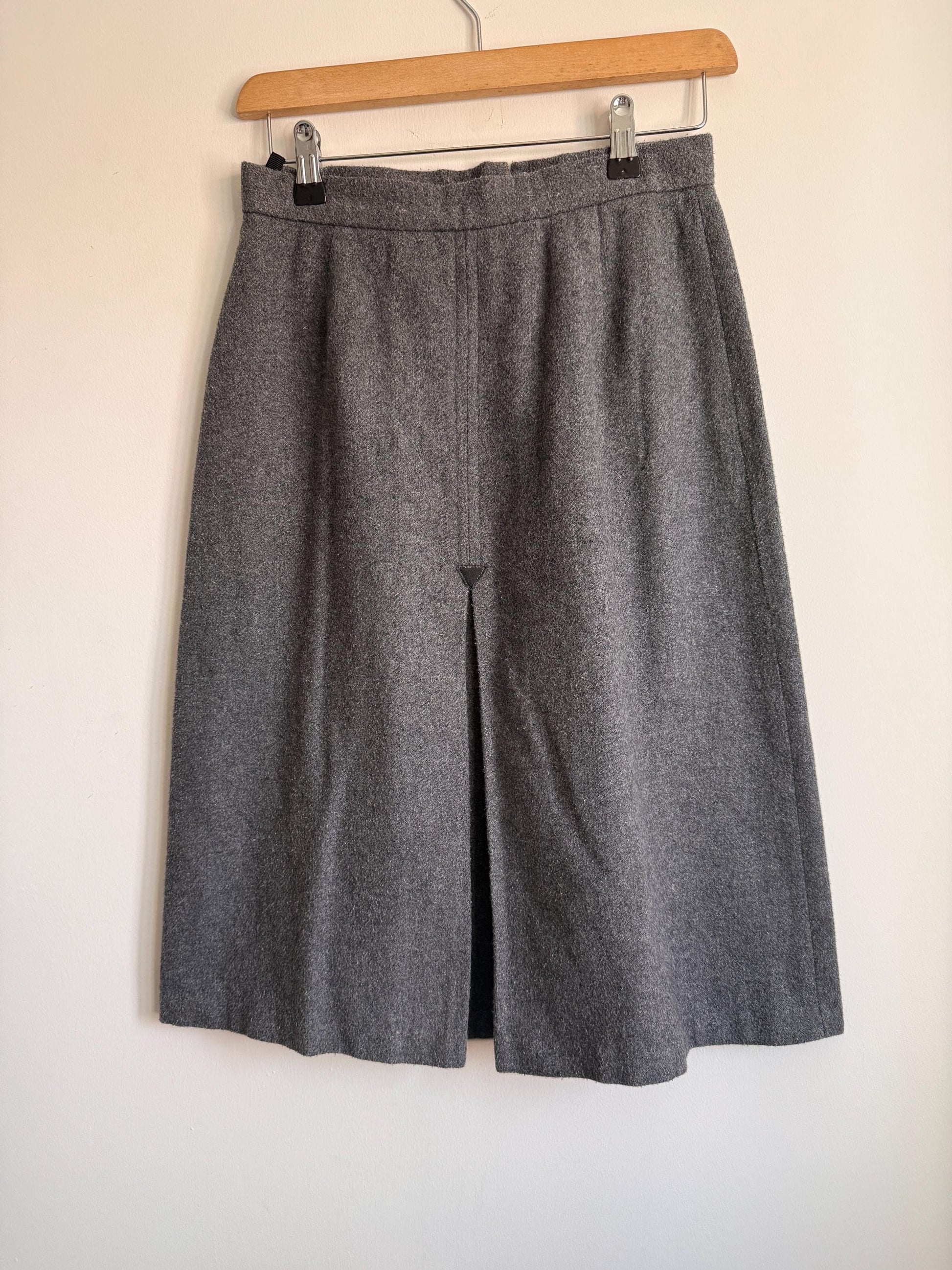 Vintage Grey Wool Blend A-Line Midi Skirt | Classic Tailored | UK 10-12