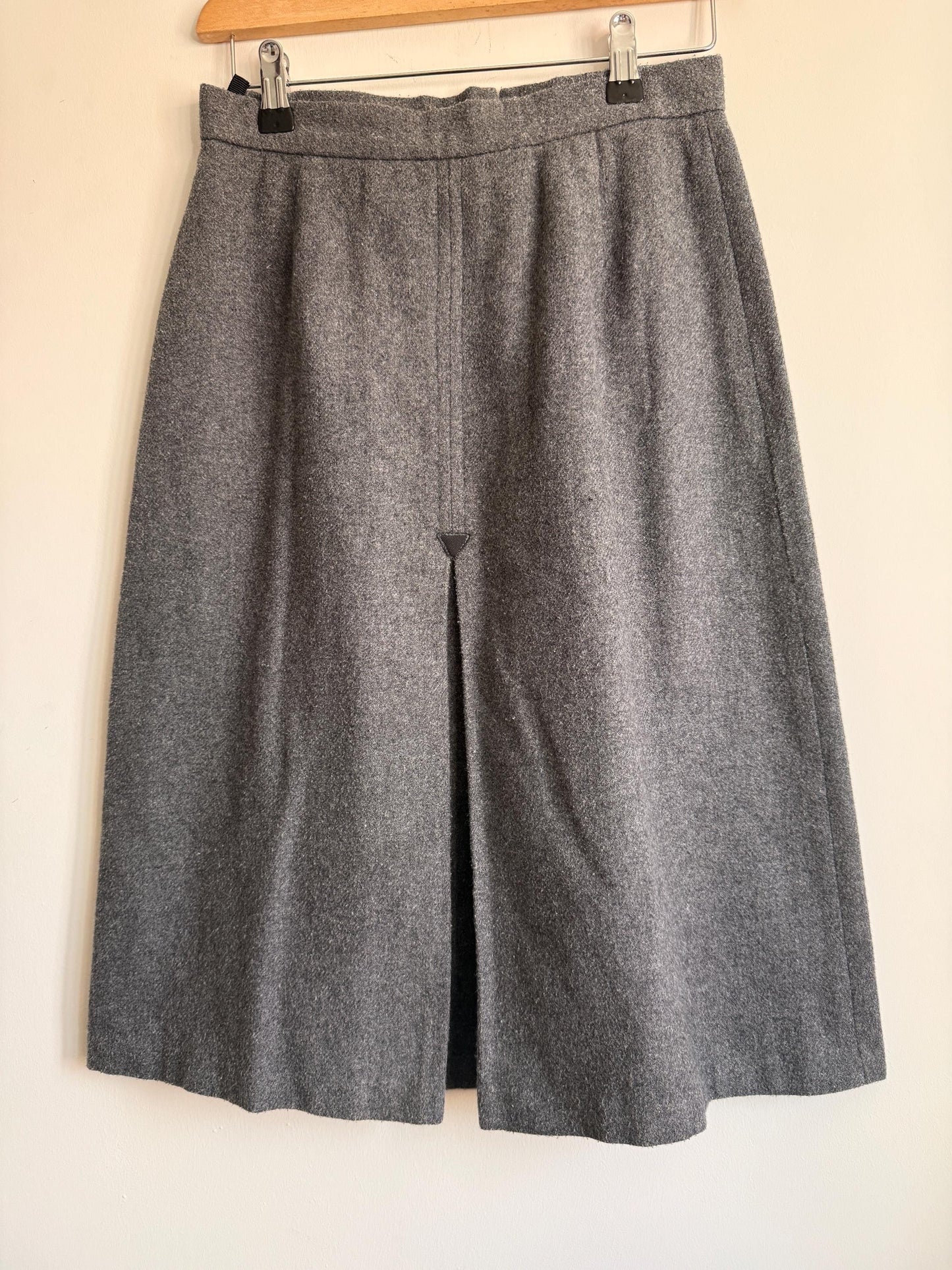 Vintage Grey Wool Blend A-Line Midi Skirt | Classic Tailored | UK 10-12