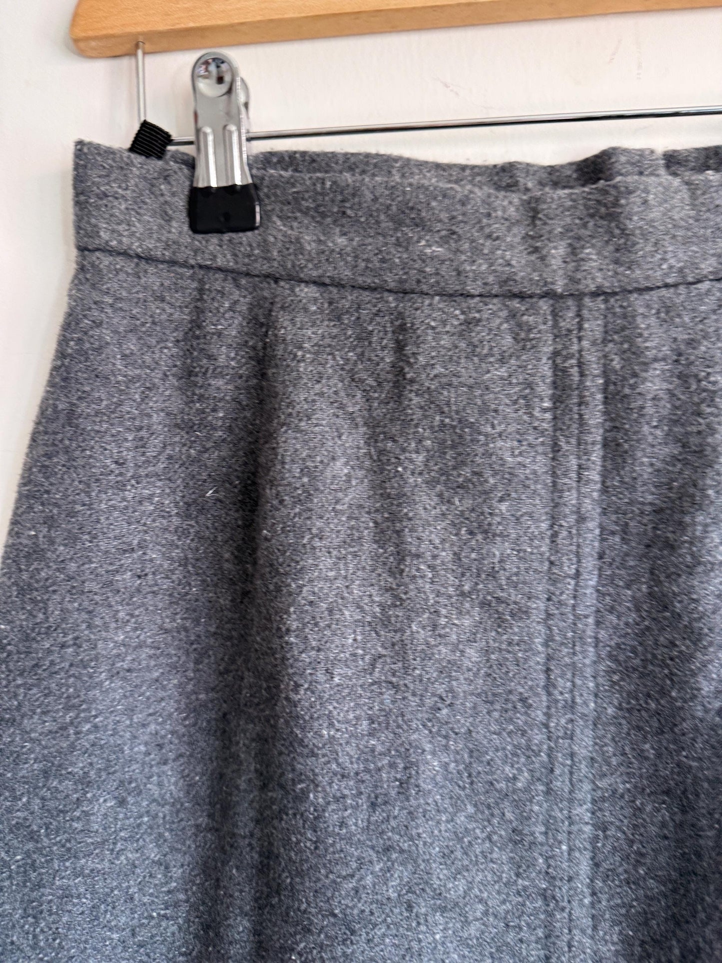 Vintage Grey Wool Blend A-Line Midi Skirt | Classic Tailored | UK 10-12