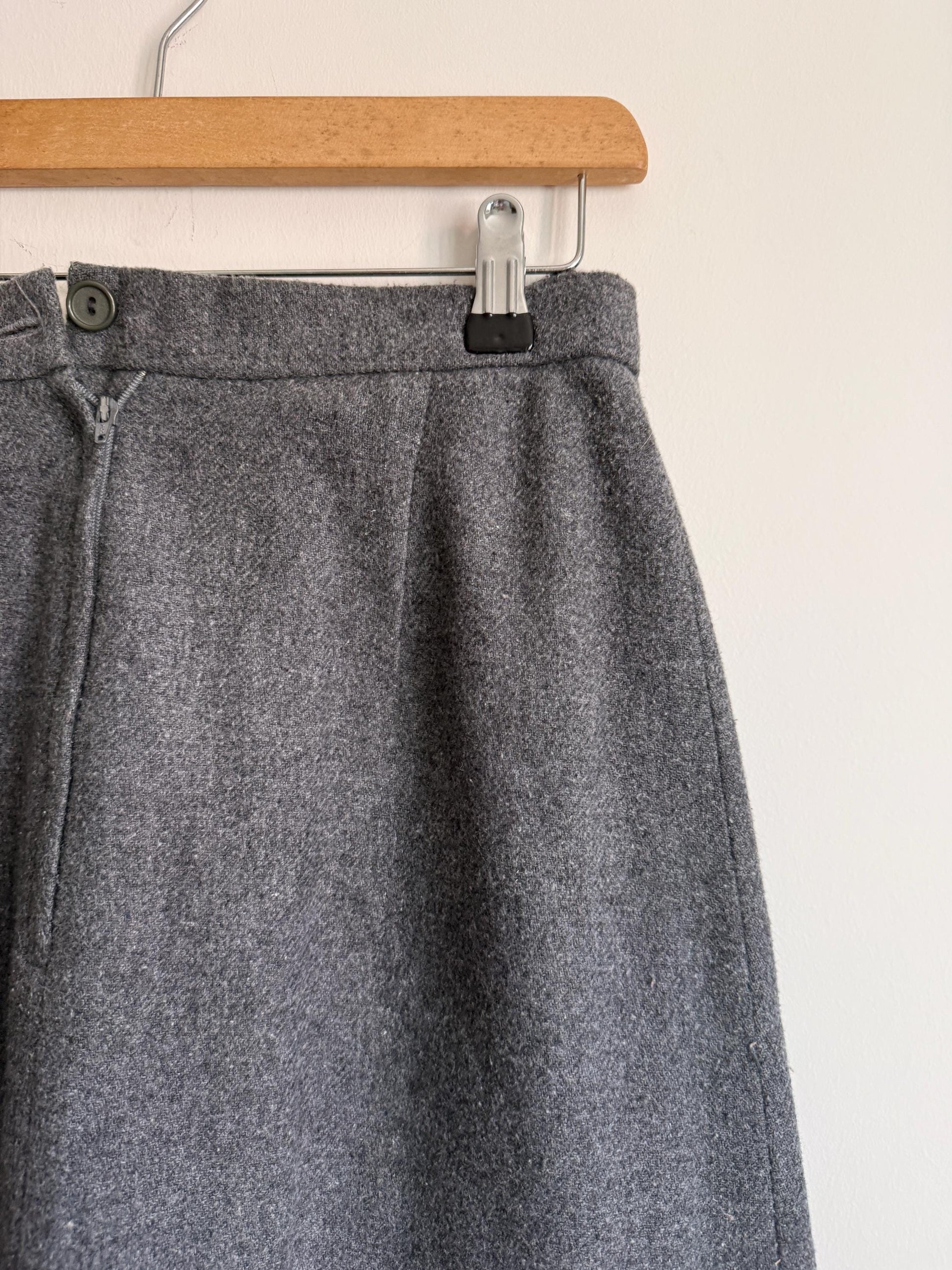 Vintage Grey Wool Blend A-Line Midi Skirt | Classic Tailored | UK 10-12