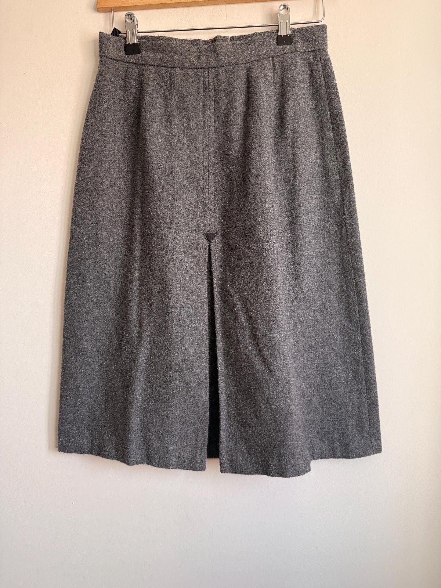 Vintage Grey Wool Blend A-Line Midi Skirt | Classic Tailored | UK 10-12