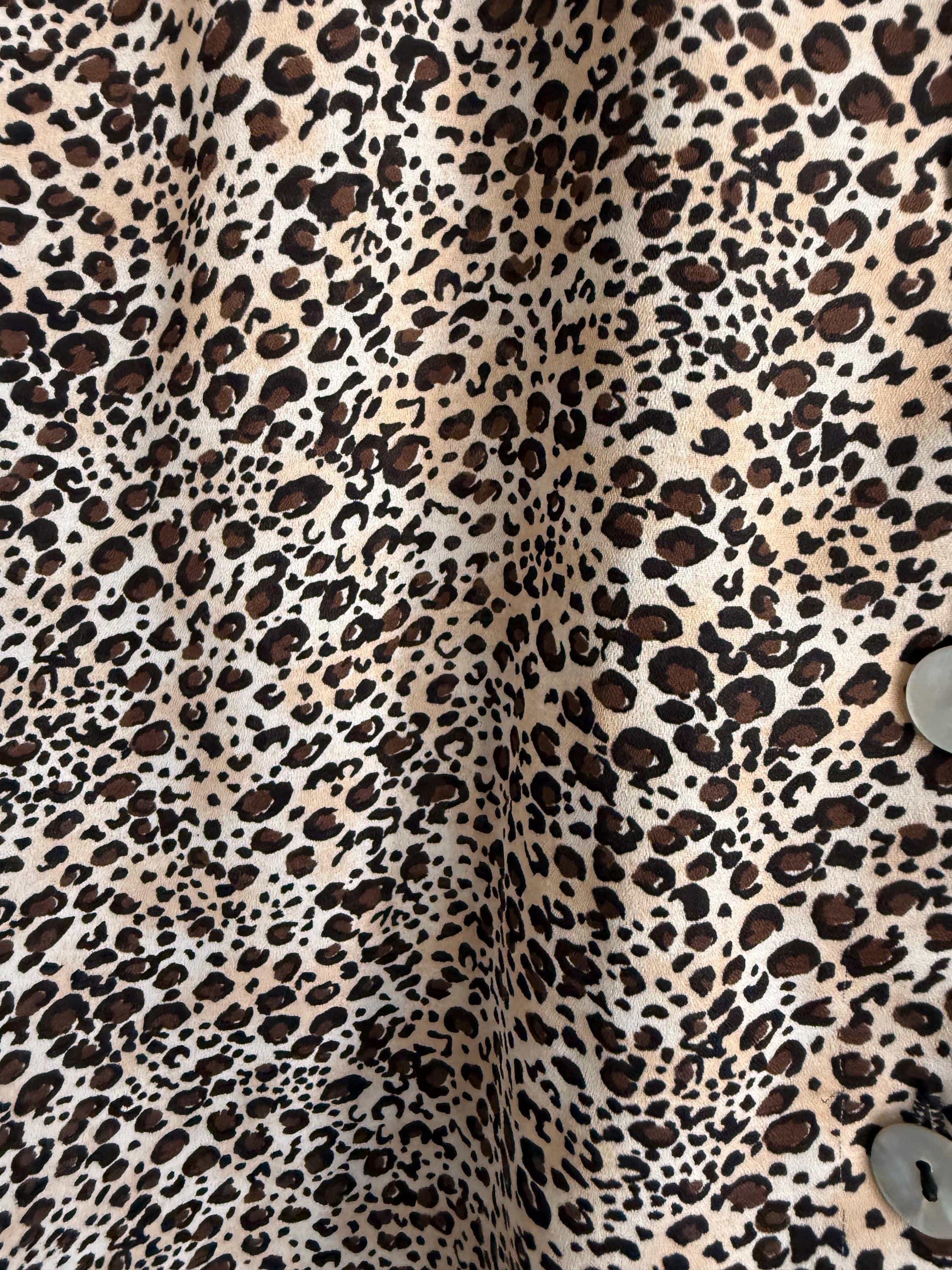 Vintage Hamells Leopard Print Blouse | 90s Animal Print Shirt | Beige & Brown Button-Up Top | Short Sleeve Vintage Blouse | UK 12-14