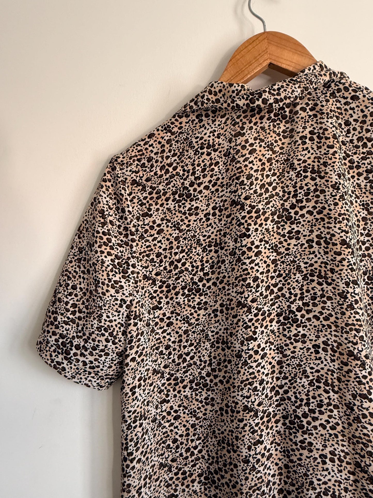 Vintage Hamells Leopard Print Blouse | 90s Animal Print Shirt | Beige & Brown Button-Up Top | Short Sleeve Vintage Blouse | UK 12-14