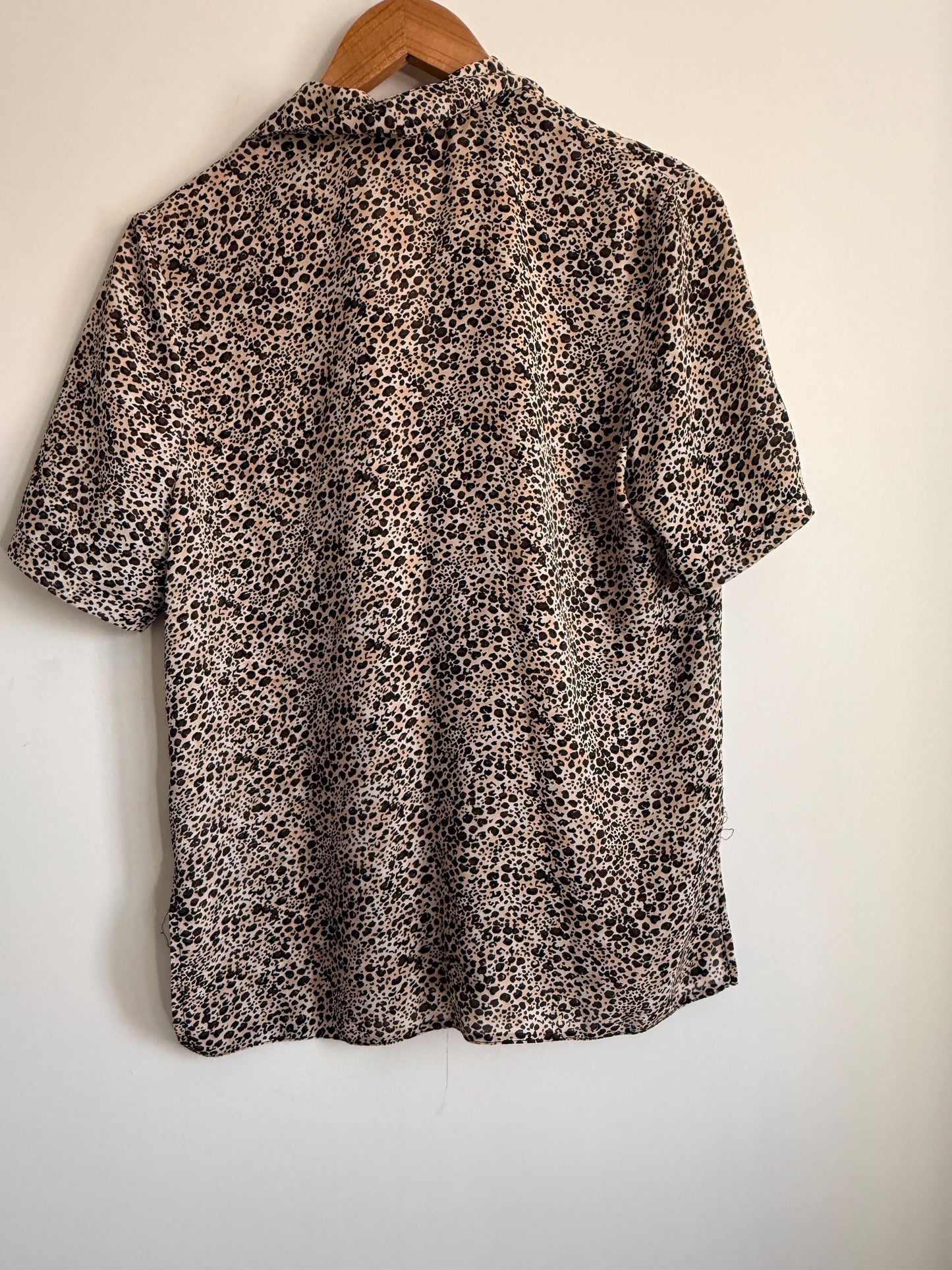 Vintage Hamells Leopard Print Blouse | 90s Animal Print Shirt | Beige & Brown Button-Up Top | Short Sleeve Vintage Blouse | UK 12-14