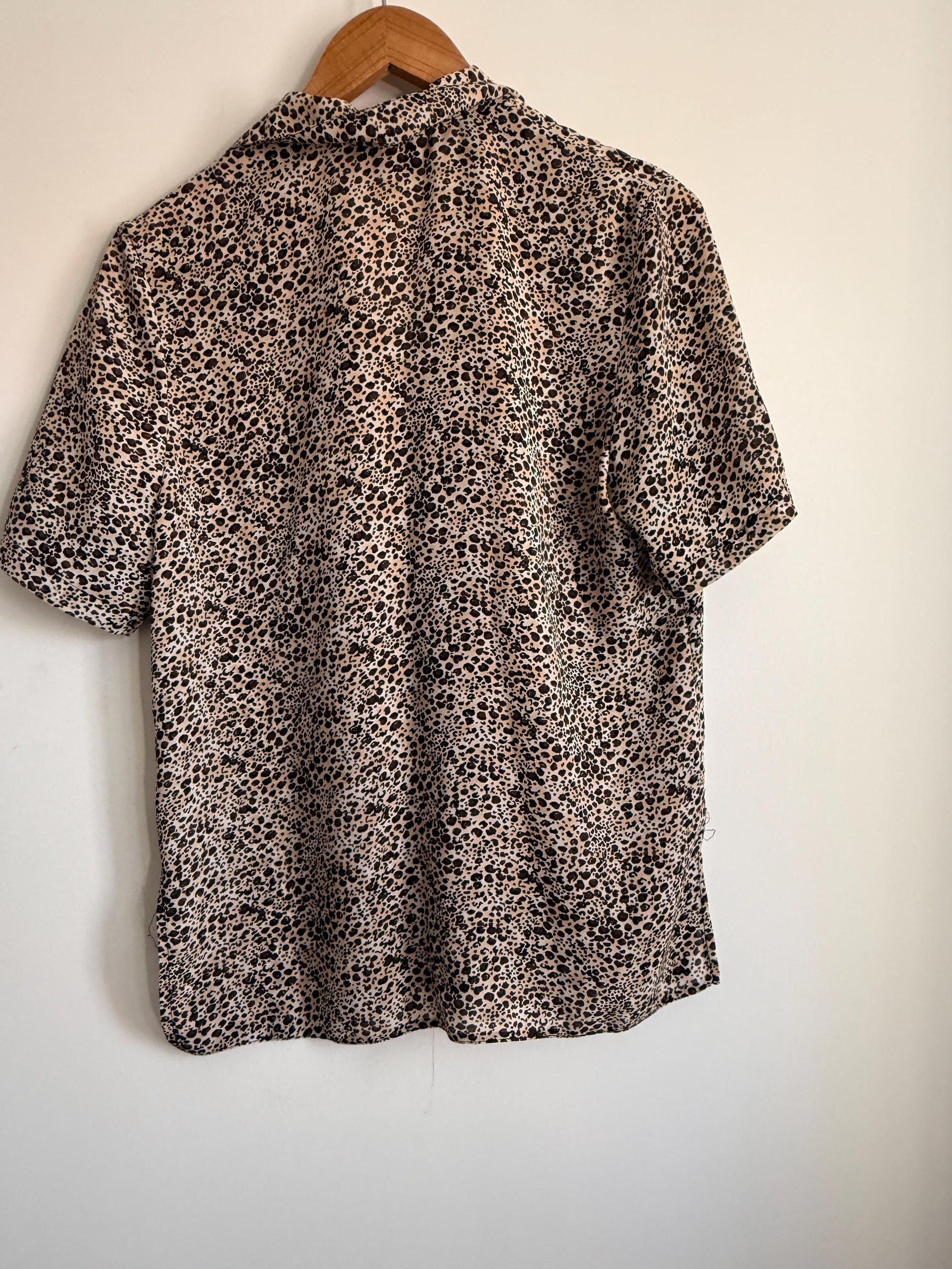 Vintage Hamells Leopard Print Blouse | 90s Animal Print Shirt | Beige & Brown Button-Up Top | Short Sleeve Vintage Blouse | UK 12-14
