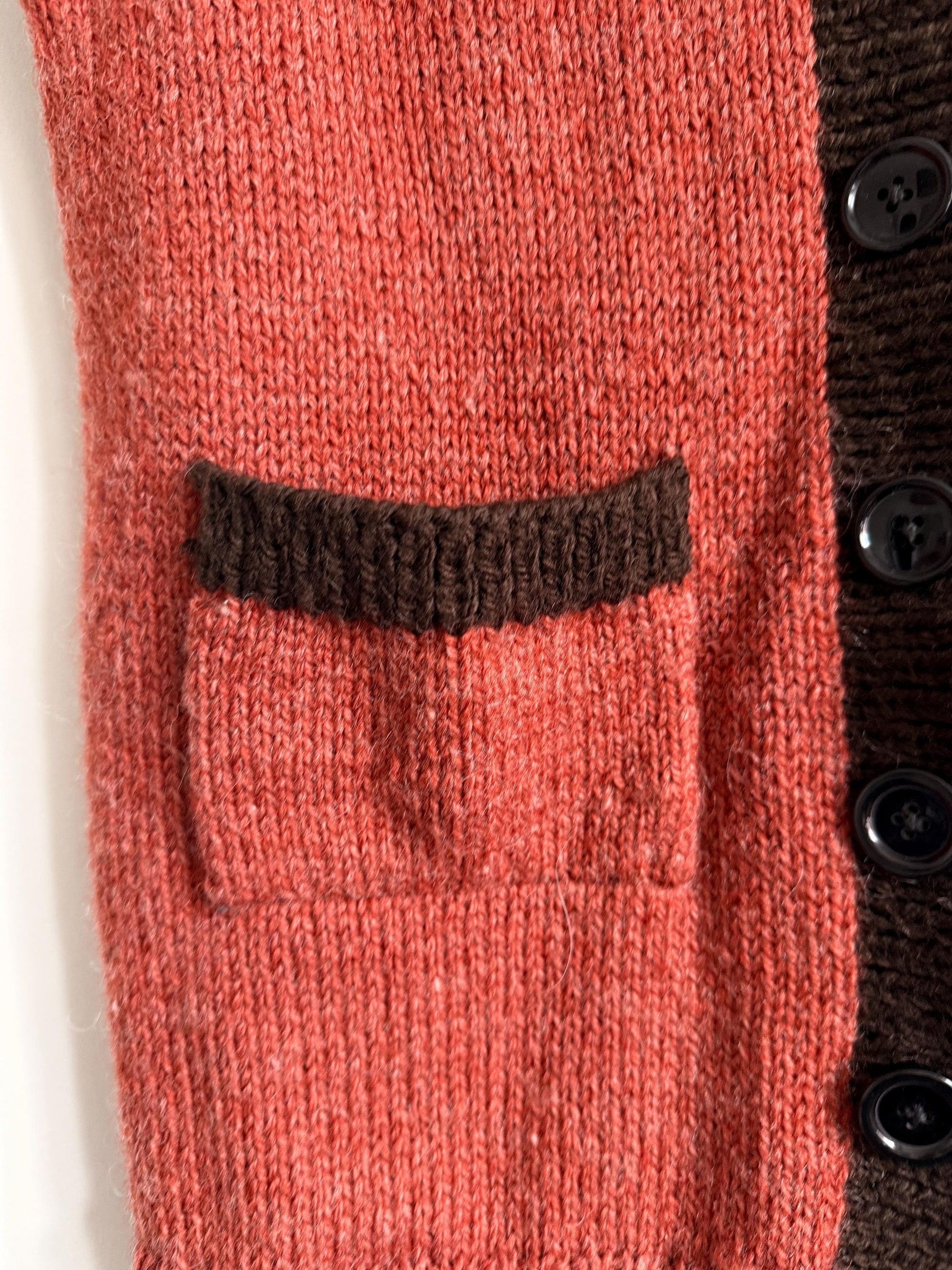 Vintage Hand Knitted Wool Blend Longline Waistcoat | 1920s Style Rust & Brown Sleeveless Cardigan | Folk Cottagecore Knit | UK 10-14