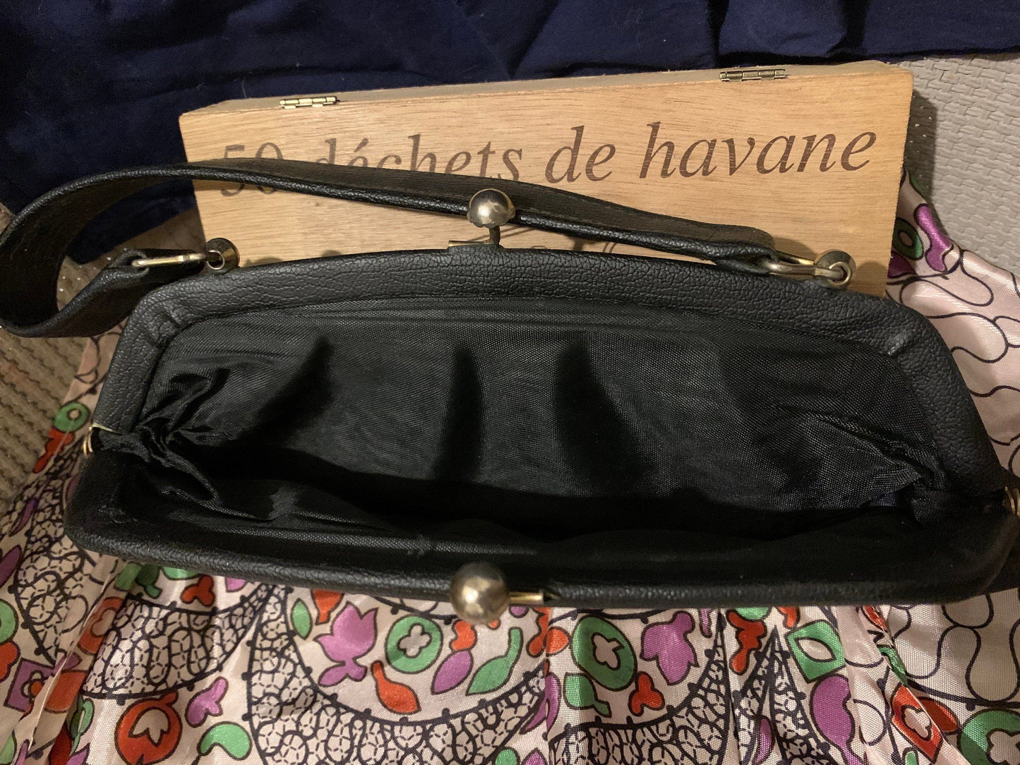 vintage handbag black clutch bag 80’s does 40’s PU small leather look