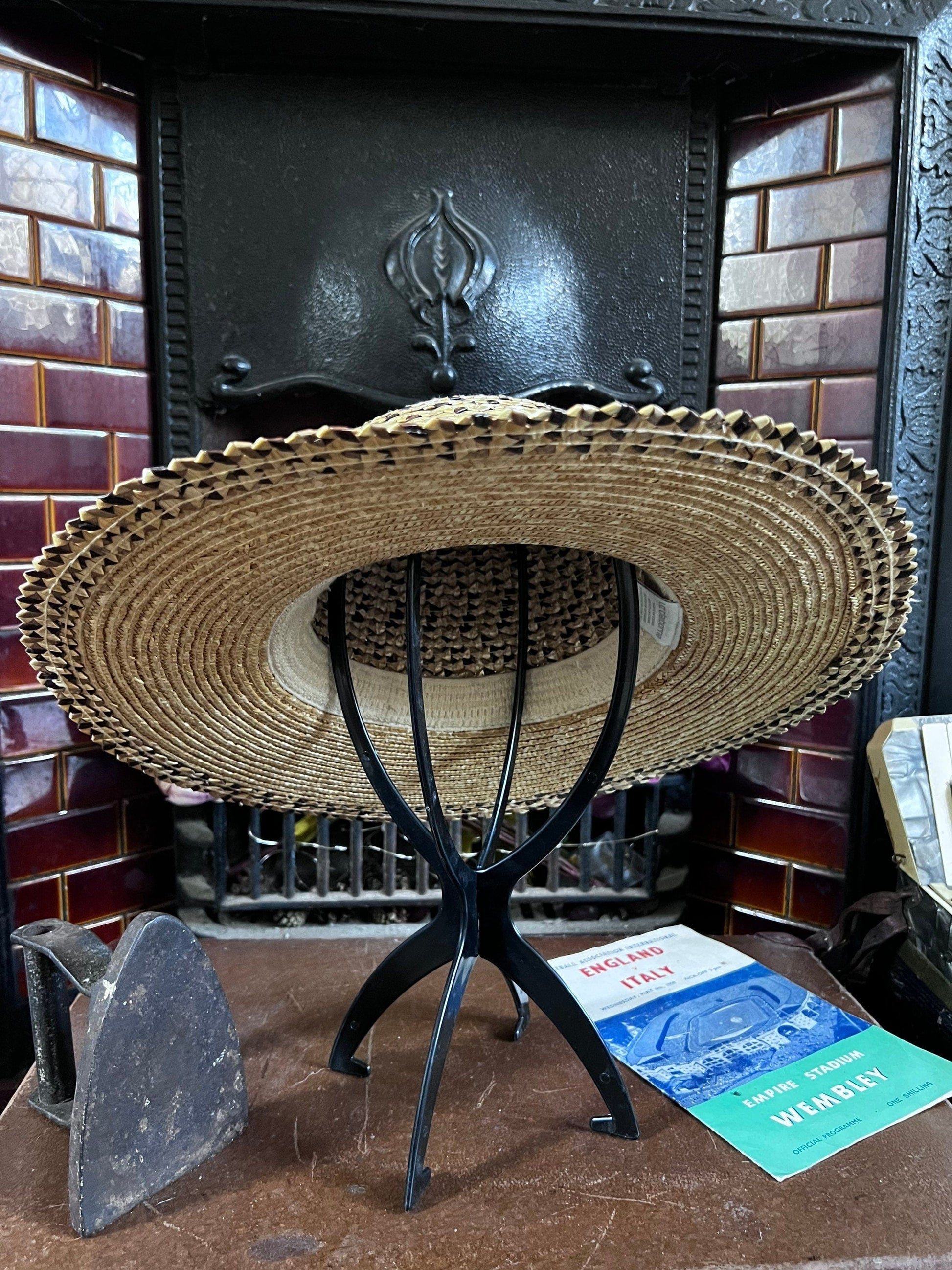Straw wide brim Sand Vintage Style 1989s does 1940s Canopy Brim Summer Sun Hat 1980’s Tilt Hat , 40’s wide brim straw Hat, Vintage Sun Hat